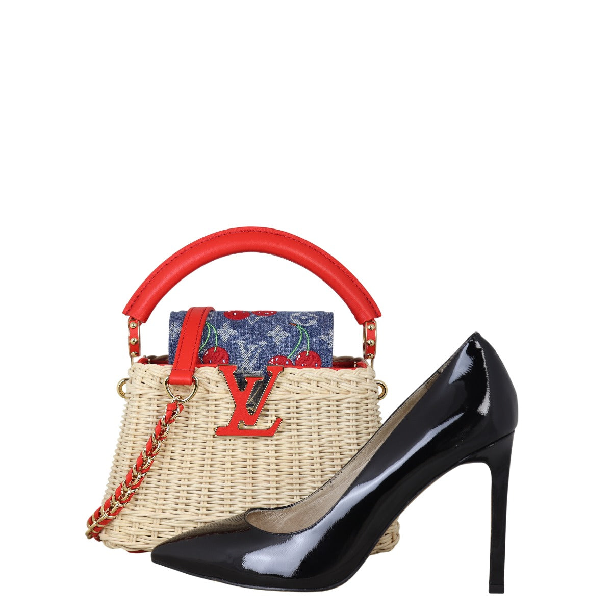 Louis Vuitton x Takashi Murakami Capucines Mini Wicker Monogram Denim Cerises