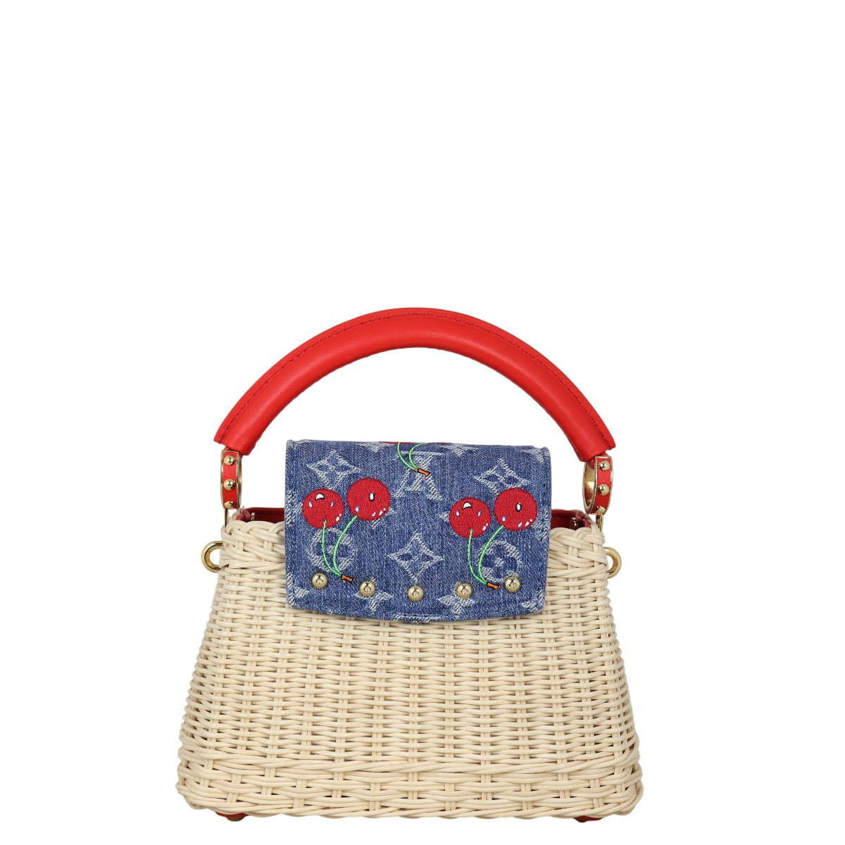 Louis Vuitton x Takashi Murakami Capucines Mini Wicker Monogram Denim Cerises