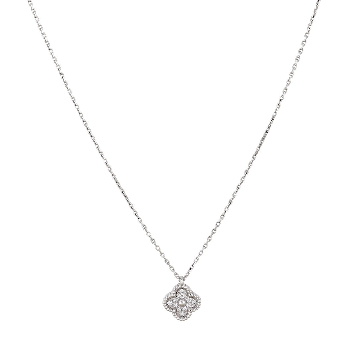Van Cleef & Arpels Sweet Alhambra Diamond 18k White Gold Pendant Necklace