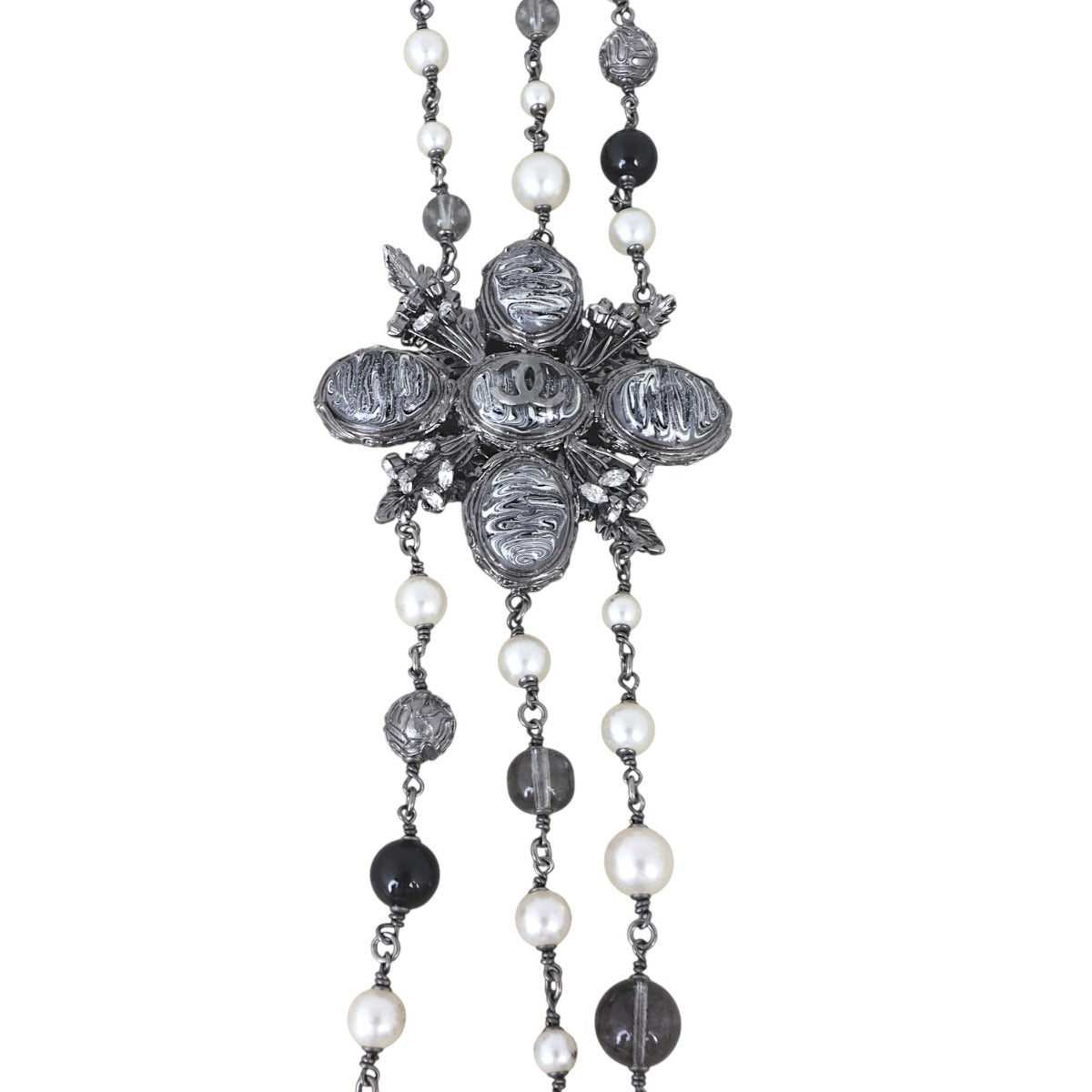 Chanel CC Pearl Bead Marble Resin Multi Strand Long Necklace