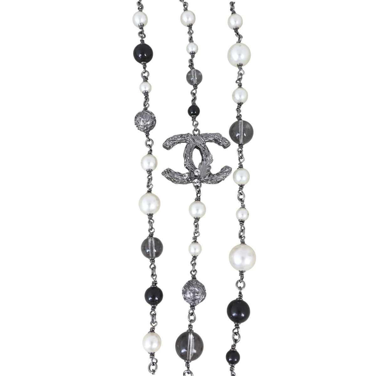 Chanel CC Pearl Bead Marble Resin Multi Strand Long Necklace