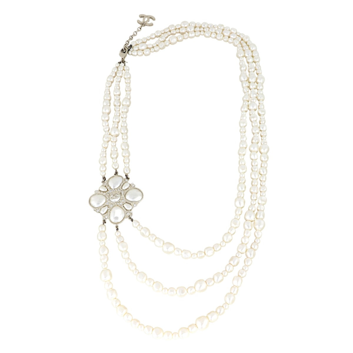 Chanel Baroque Gripoix Three Strand Pearl Necklace