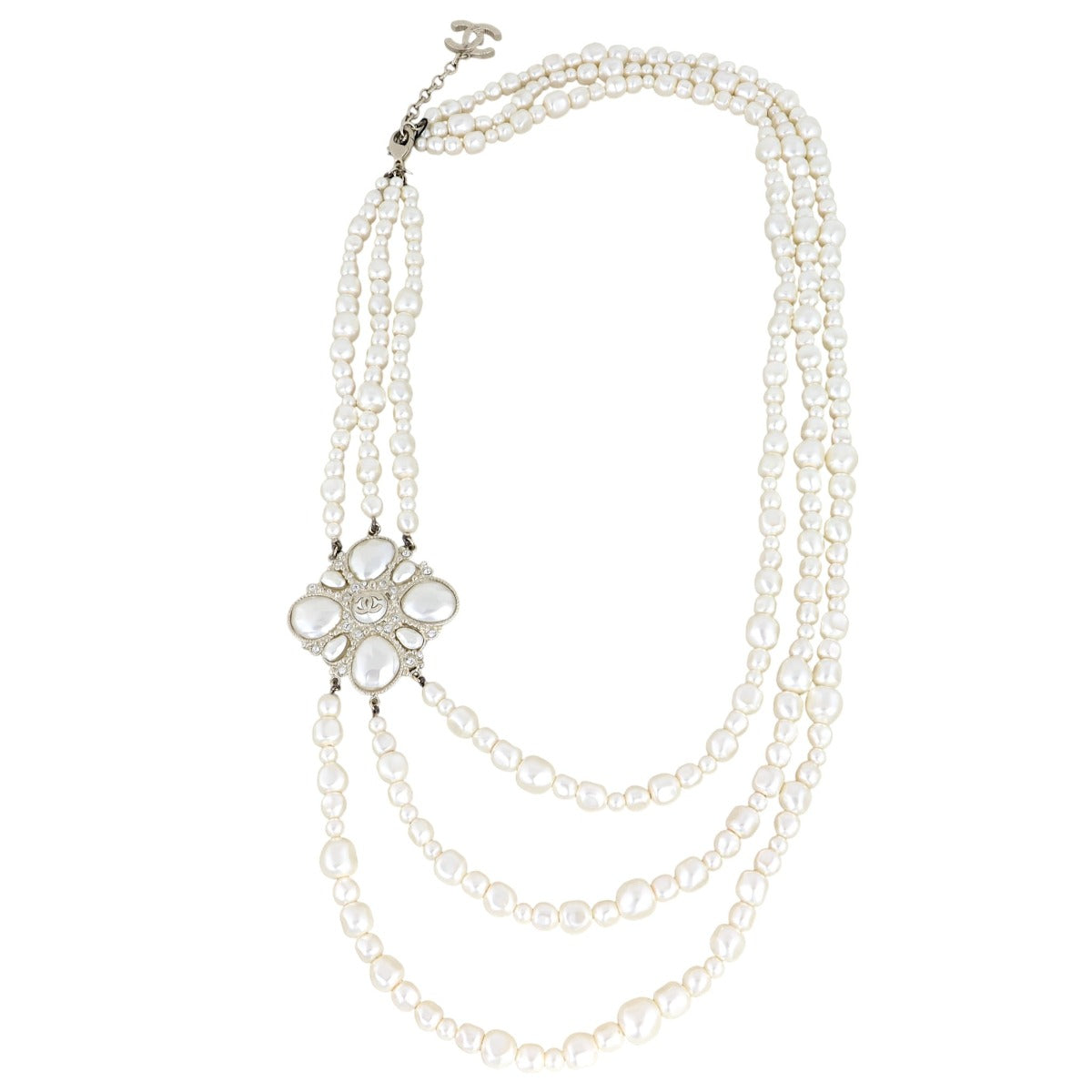Chanel Baroque Gripoix Three Strand Pearl Necklace