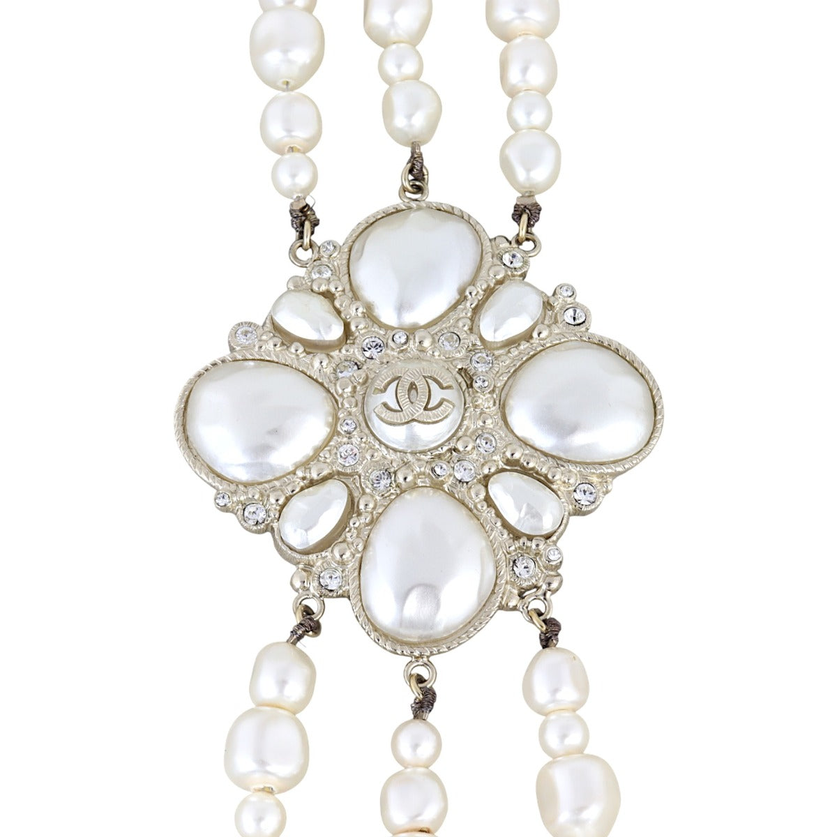 Chanel Baroque Gripoix Three Strand Pearl Necklace