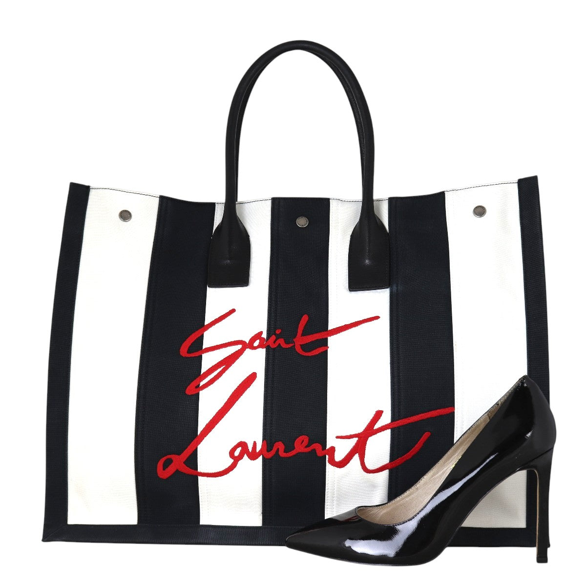 Saint Laurent Striped Canvas Cabas