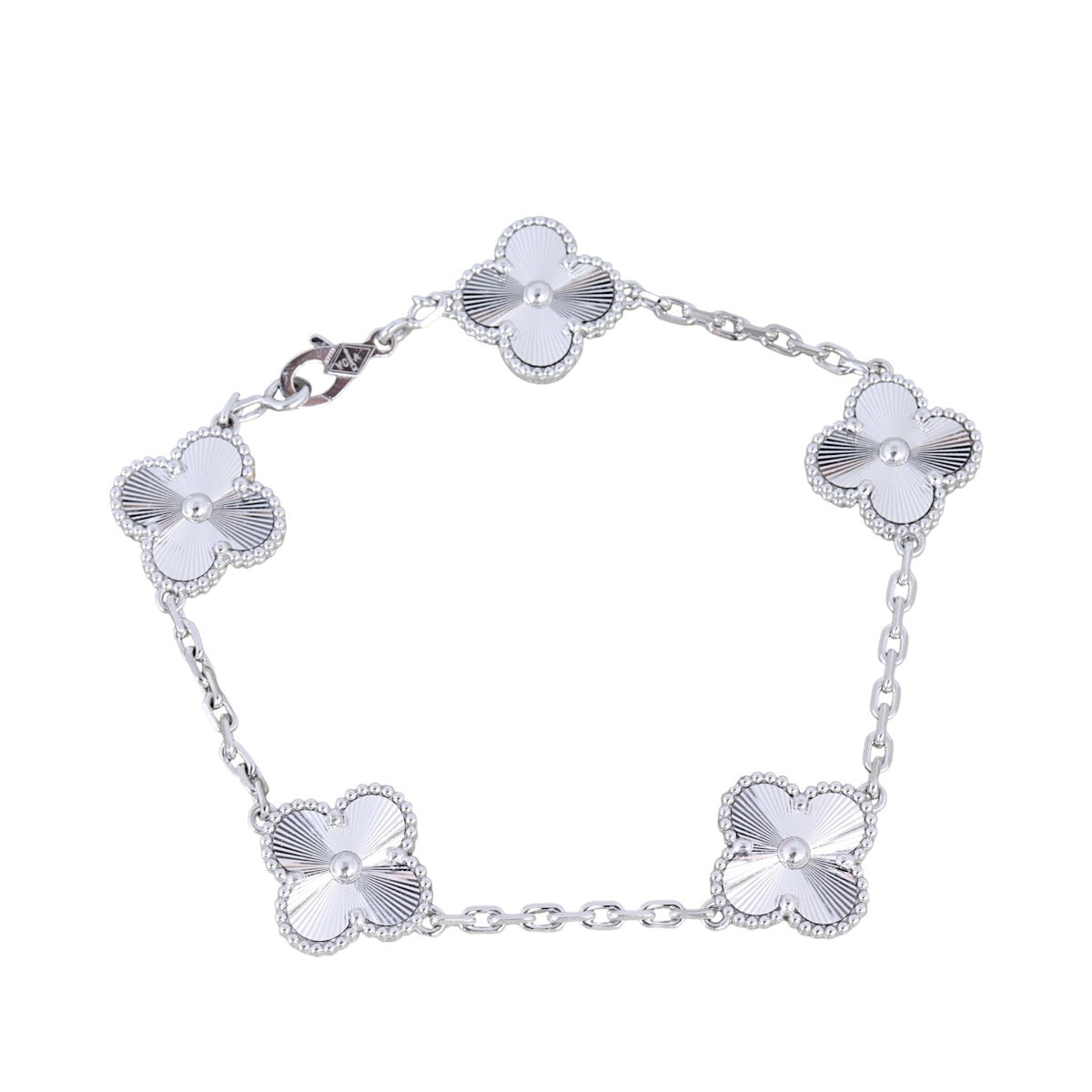 Van Cleef & Arpels Vintage Alhambra 5 Motif Guilloche 18k White Gold Bracelet