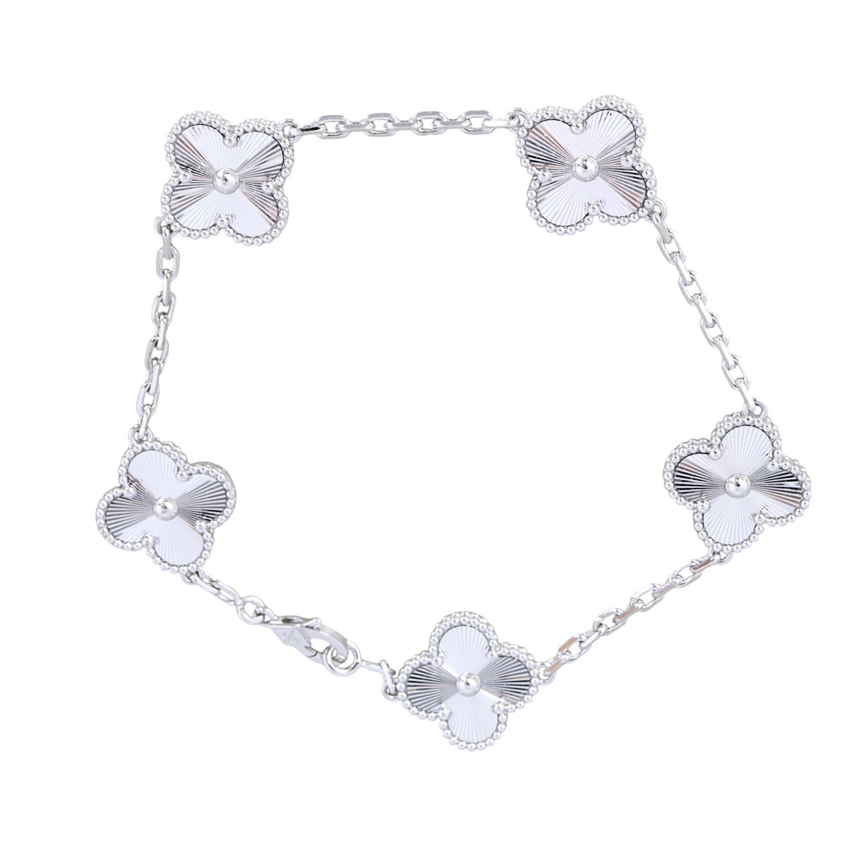 Van Cleef & Arpels Vintage Alhambra 5 Motif Guilloche 18k White Gold Bracelet