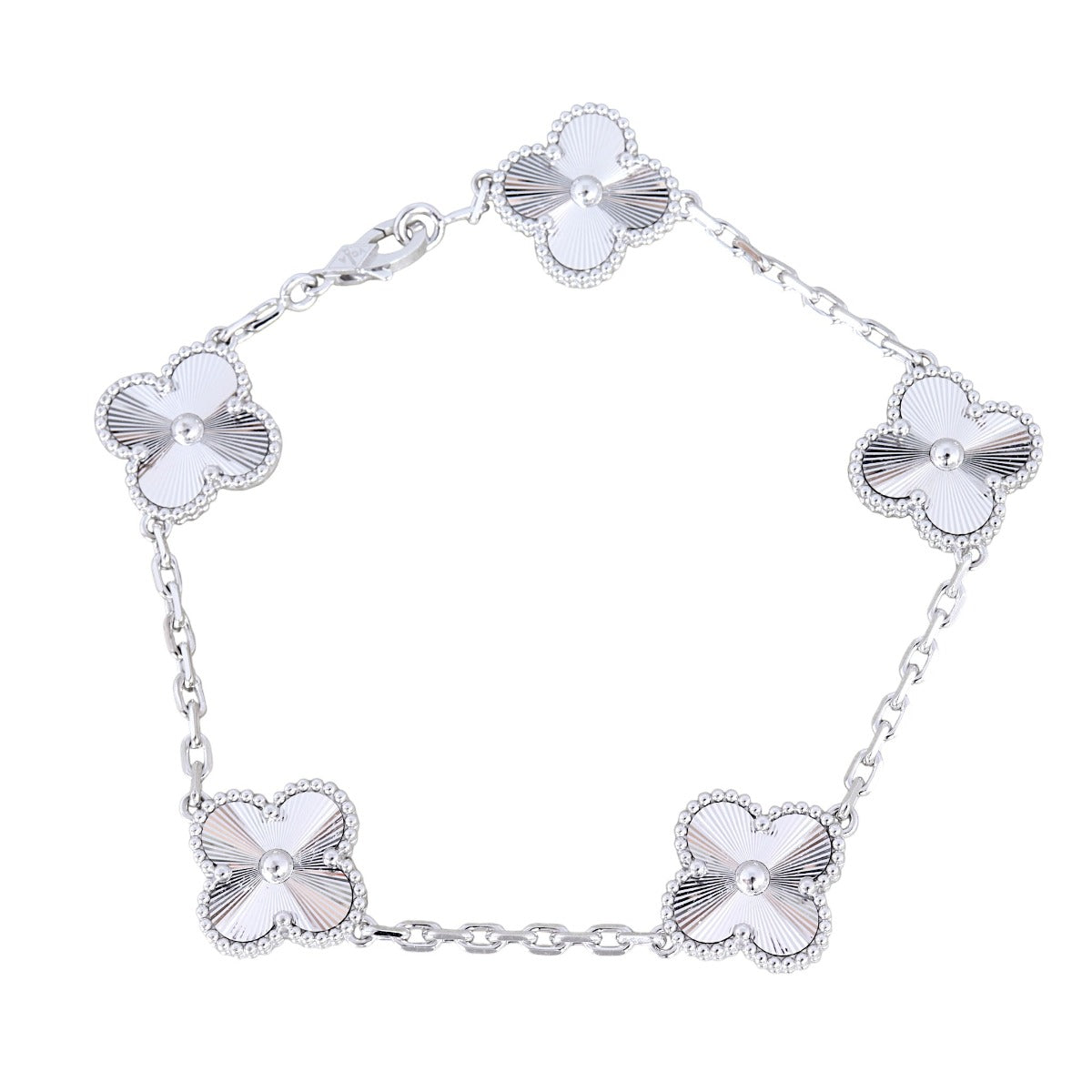 Van Cleef & Arpels Vintage Alhambra 5 Motif Guilloche 18k White Gold Bracelet