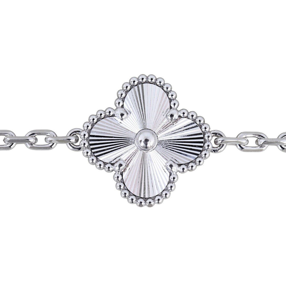 Van Cleef & Arpels Vintage Alhambra 5 Motif Guilloche 18k White Gold Bracelet