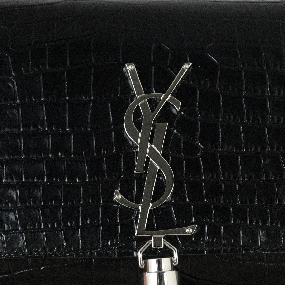 Saint Laurent Kate Tassel Clutch Croc-Embossed