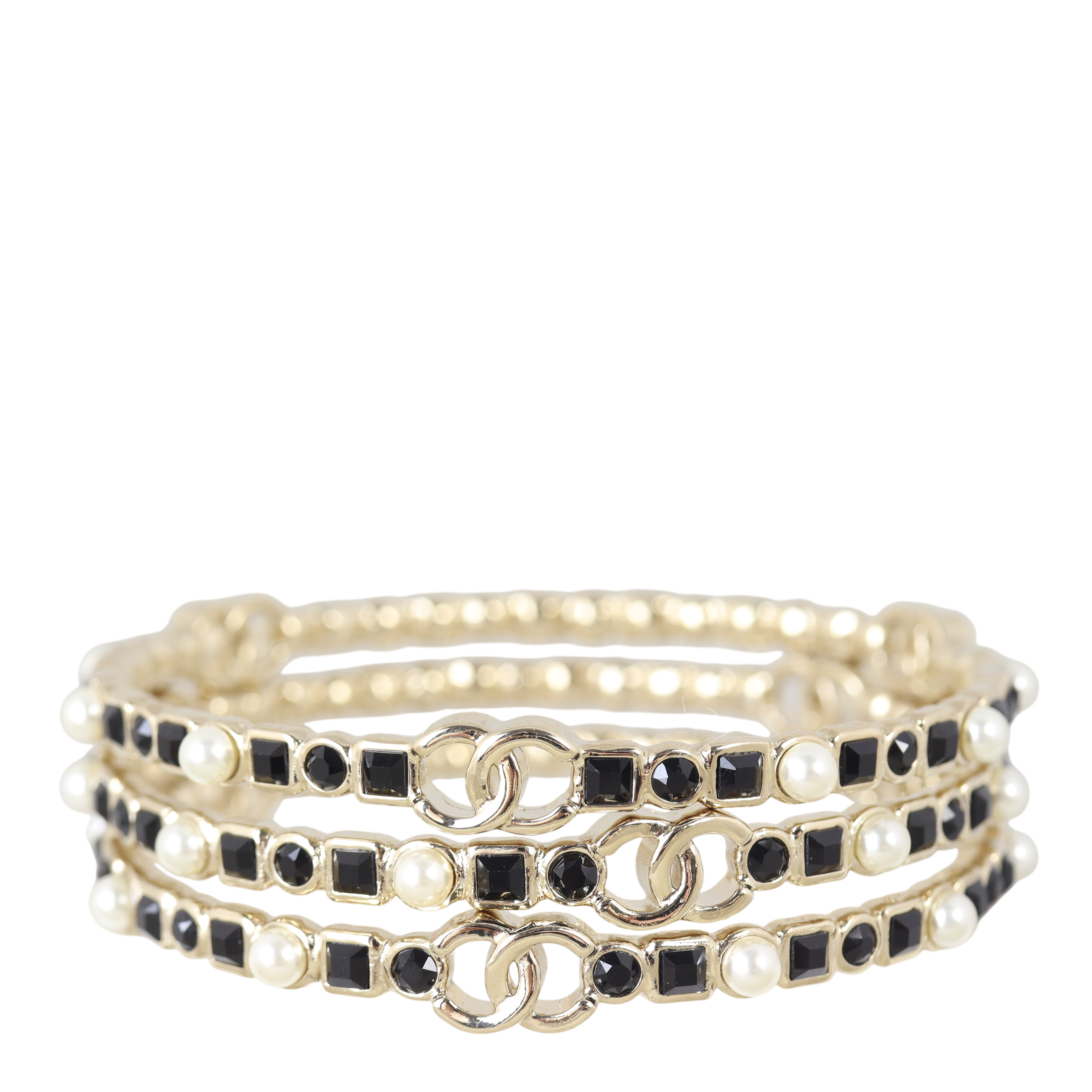 Chanel CC Crystal Pearl Bangle Trio
