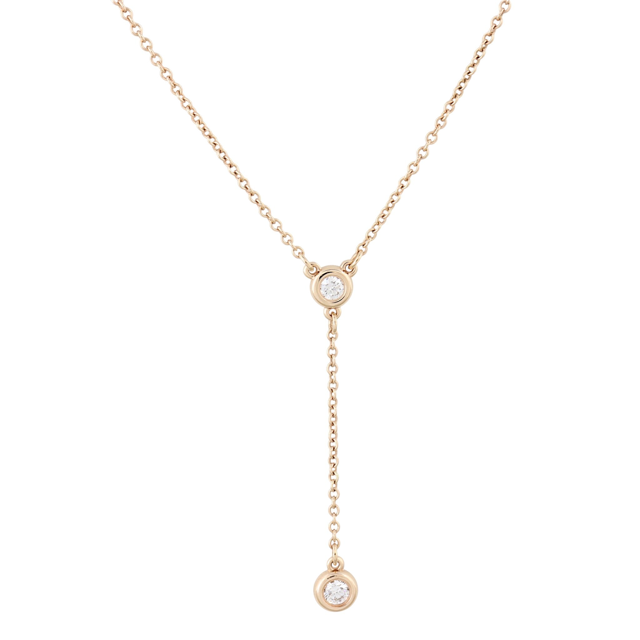 Tiffany & Co Elsa Peretti Diamonds by the Yard 18k Rose Gold Diamond Drop Necklace