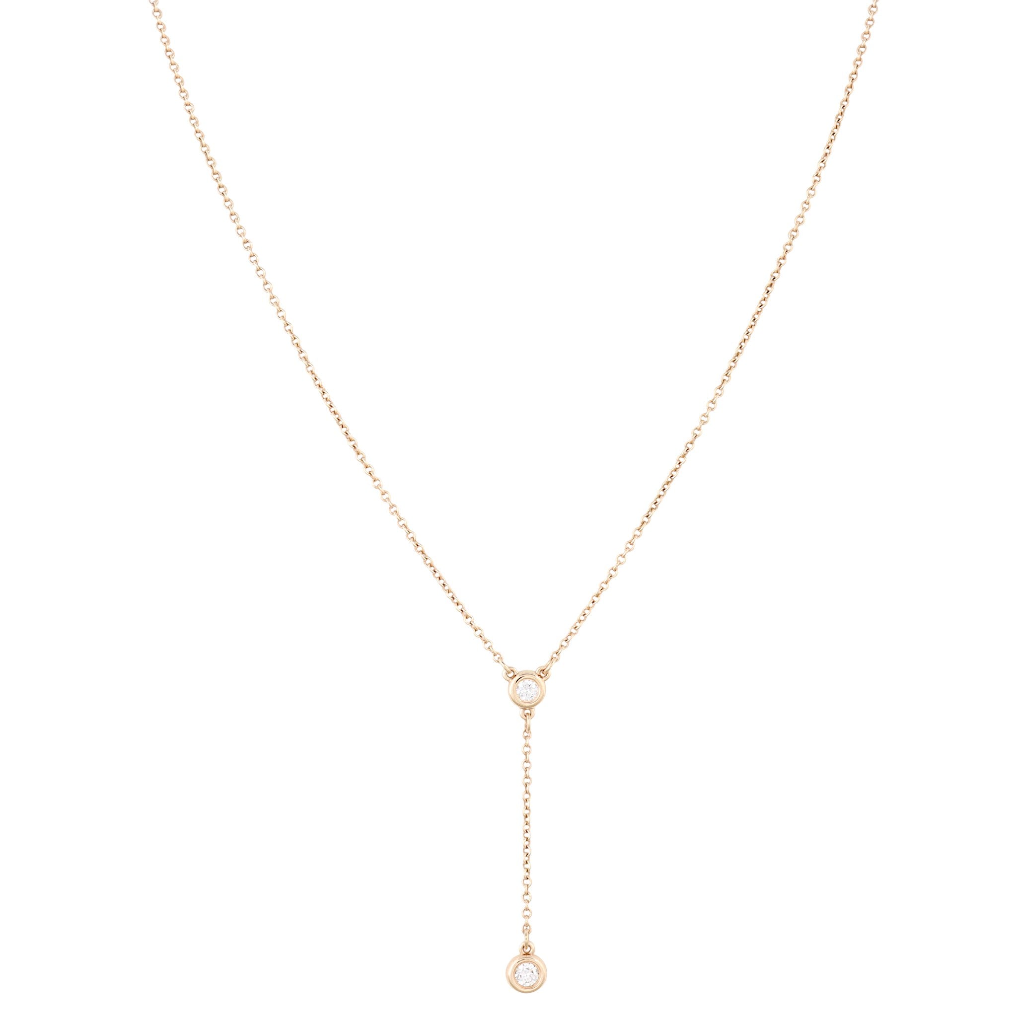 Tiffany & Co Elsa Peretti Diamonds by the Yard 18k Rose Gold Diamond Drop Necklace