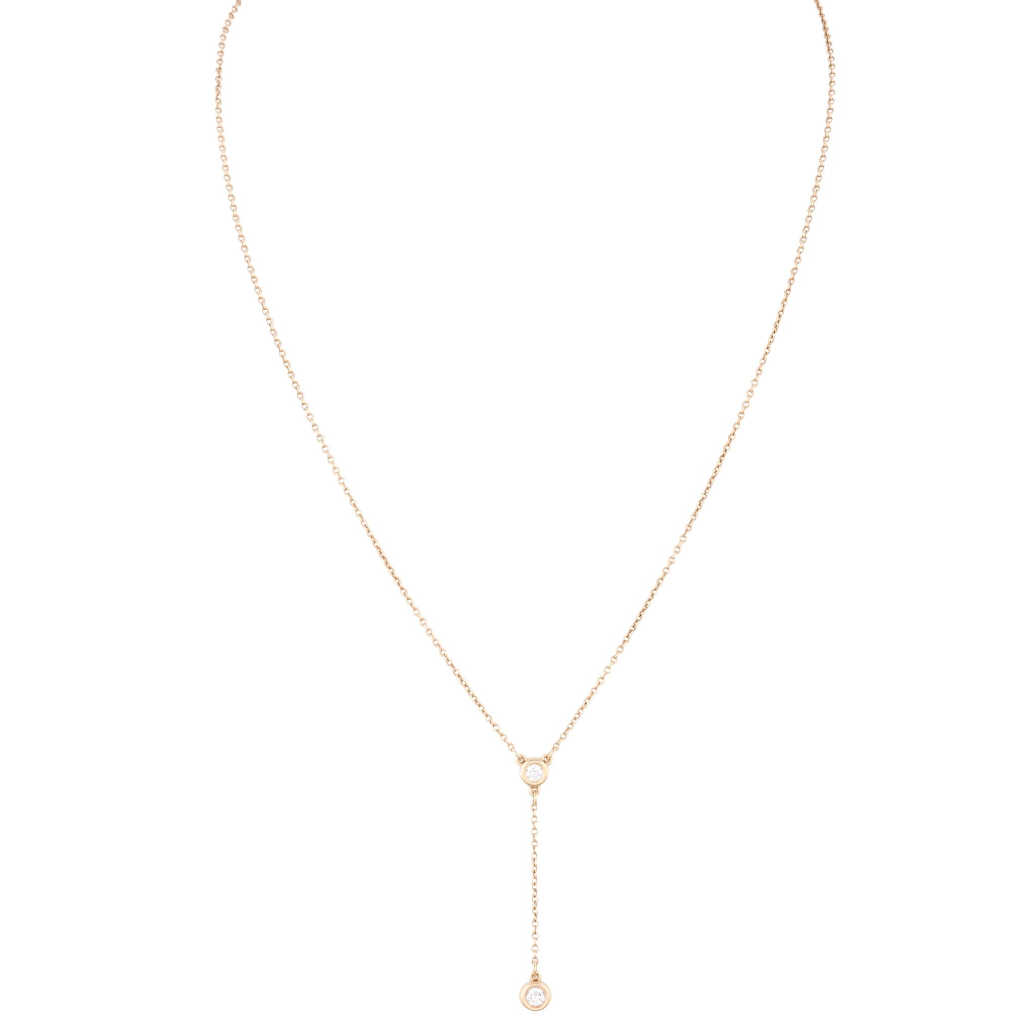 Tiffany & Co Elsa Peretti Diamonds by the Yard 18k Rose Gold Diamond Drop Necklace