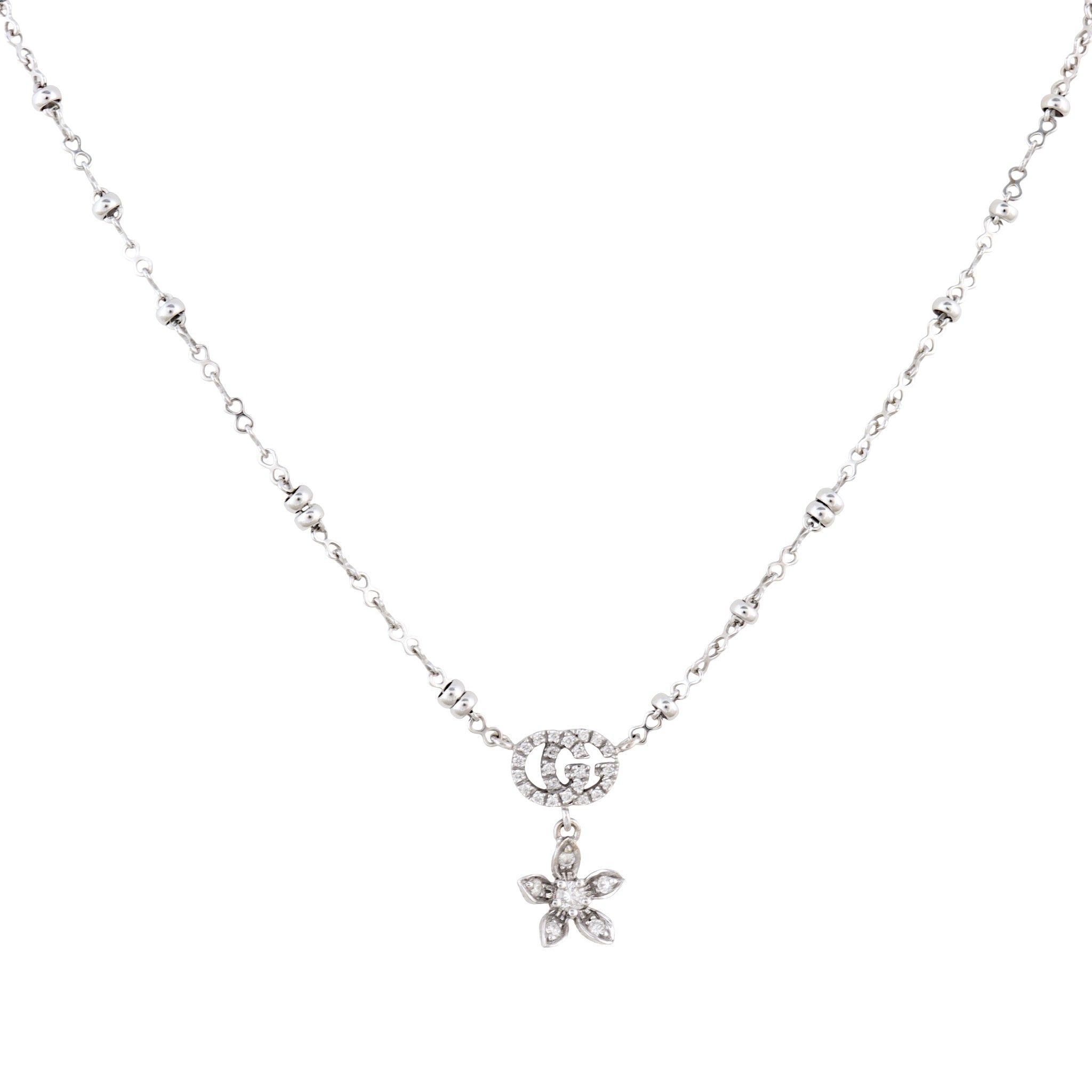 Gucci Double G Flora Diamond 18k White Gold Necklace