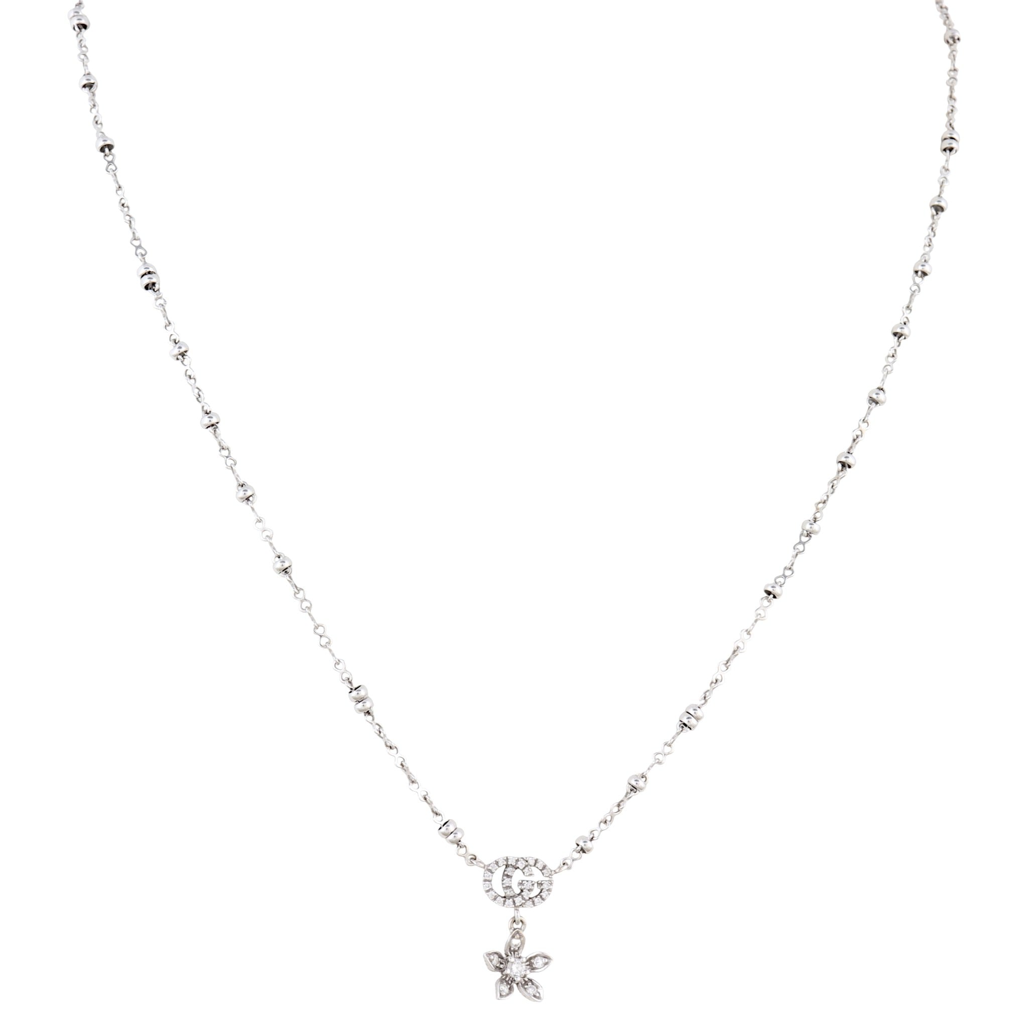 Gucci Double G Flora Diamond 18k White Gold Necklace