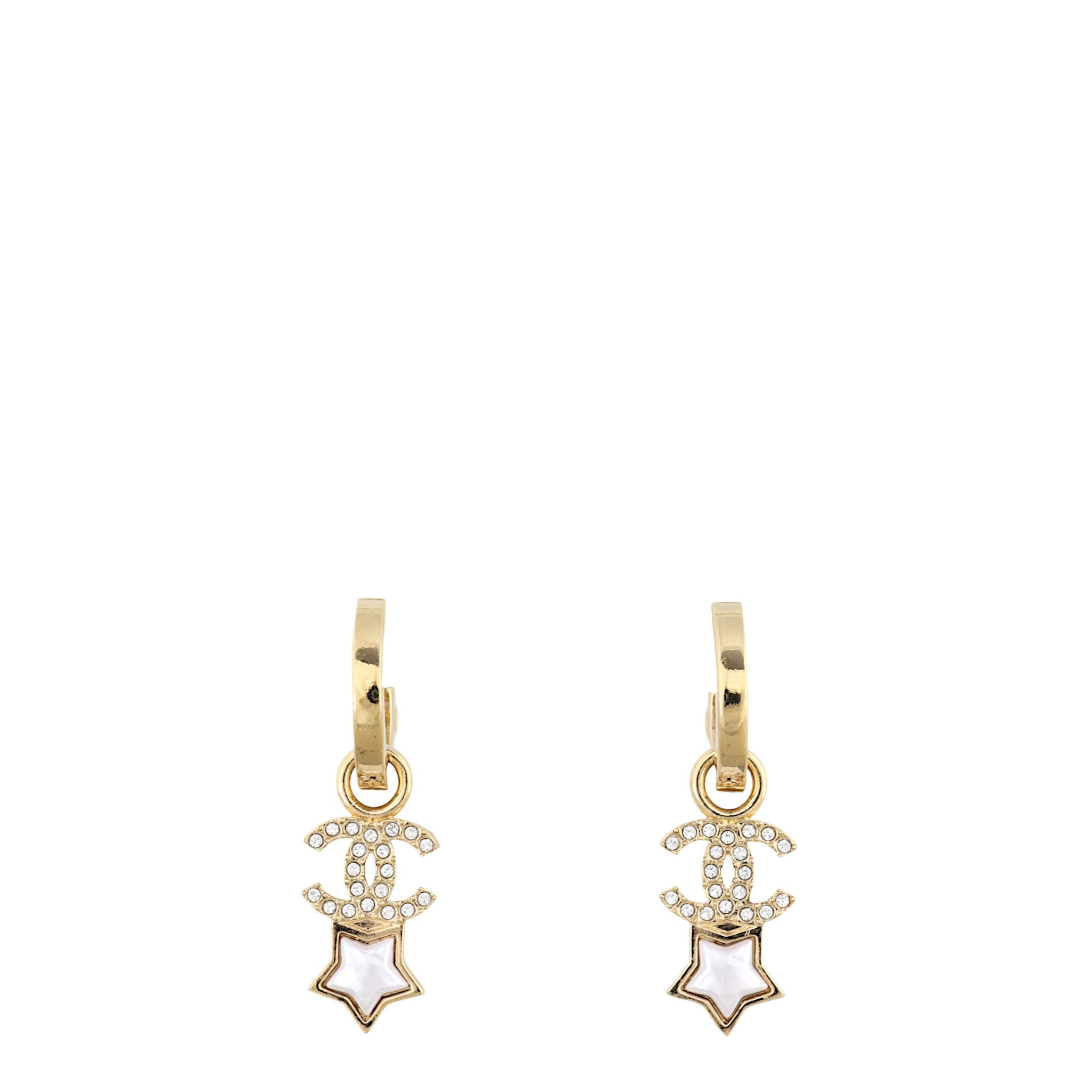 Chanel Crystal CC Star Hoop Earrings