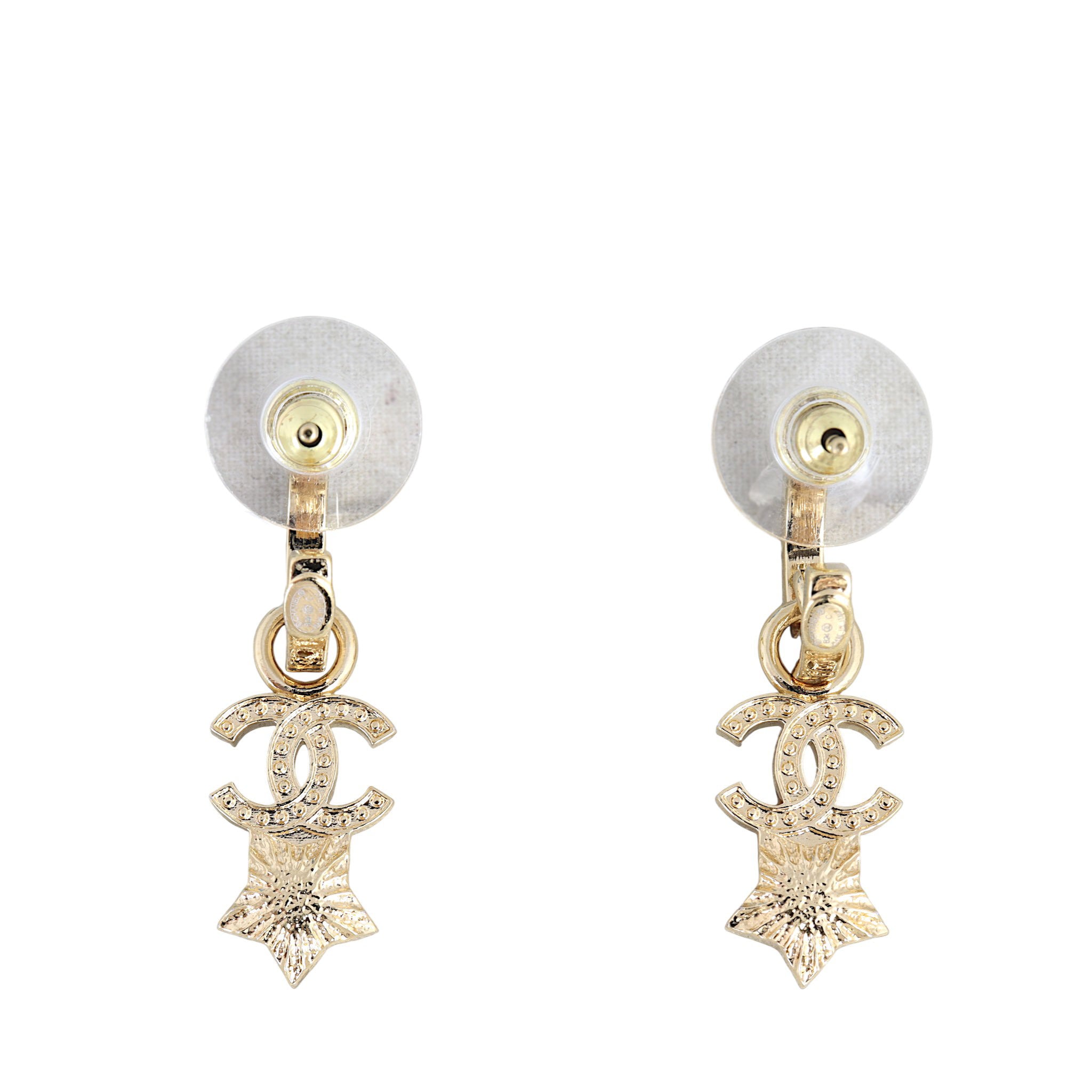 Chanel Crystal CC Star Hoop Earrings