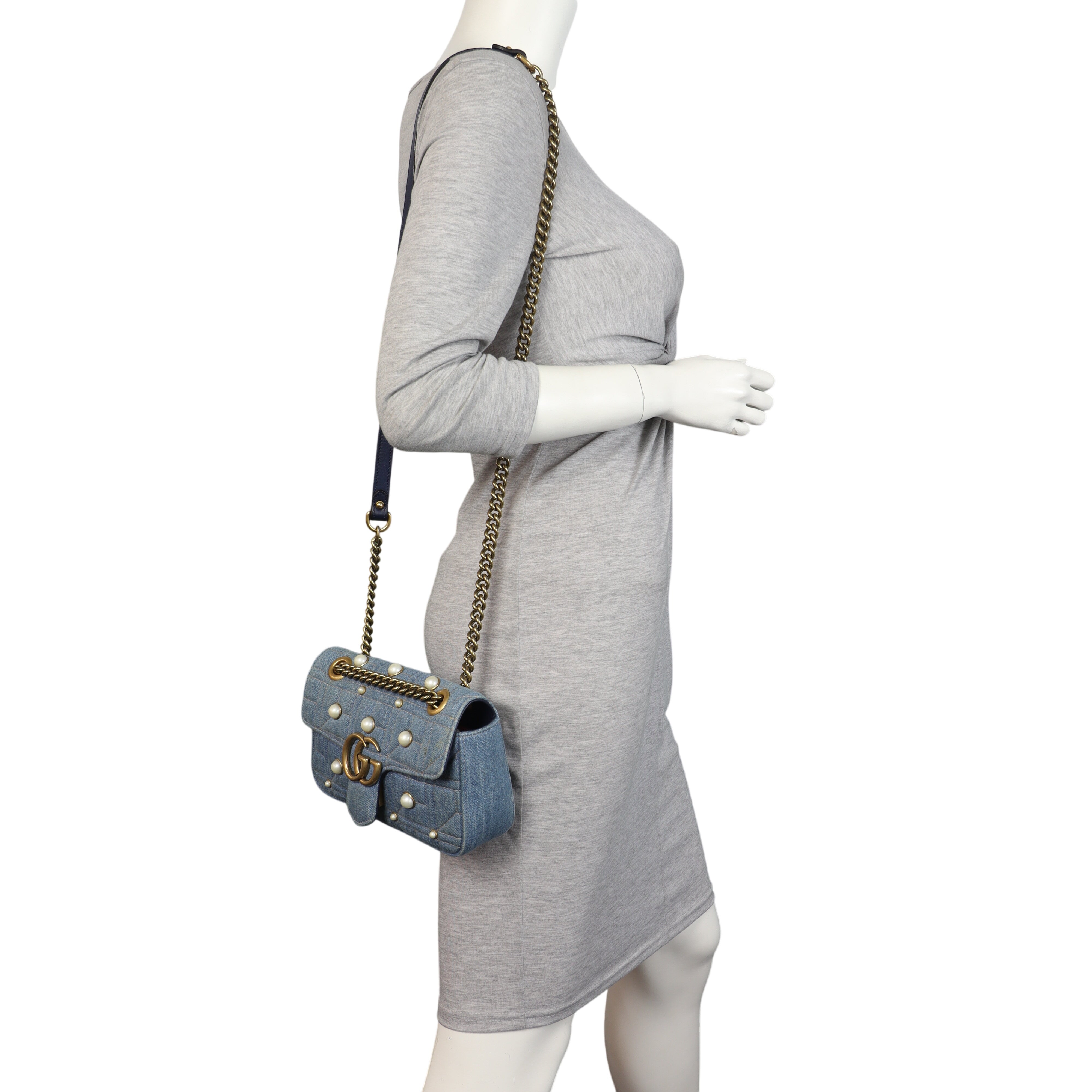 Gucci GG Marmont Matelasse Small Shoulder Bag Pearl Studded