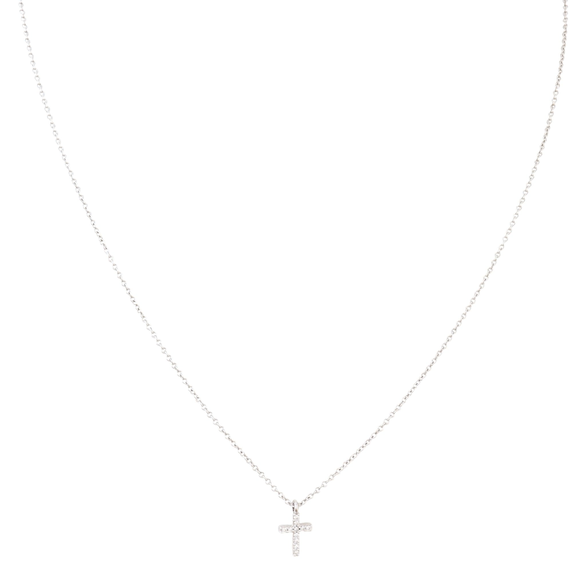 Tiffany & Co 18k White Gold Diamond Cross Pendant Mini