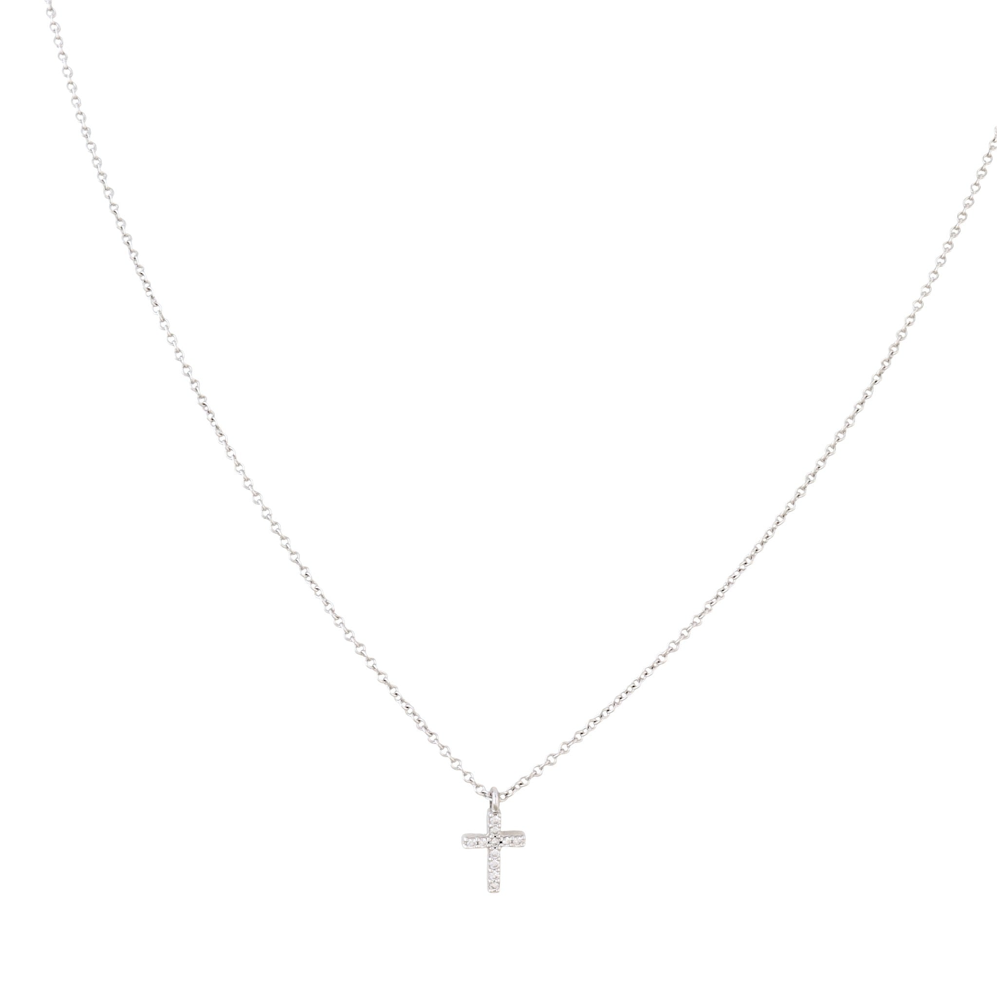 Tiffany & Co 18k White Gold Diamond Cross Pendant Mini