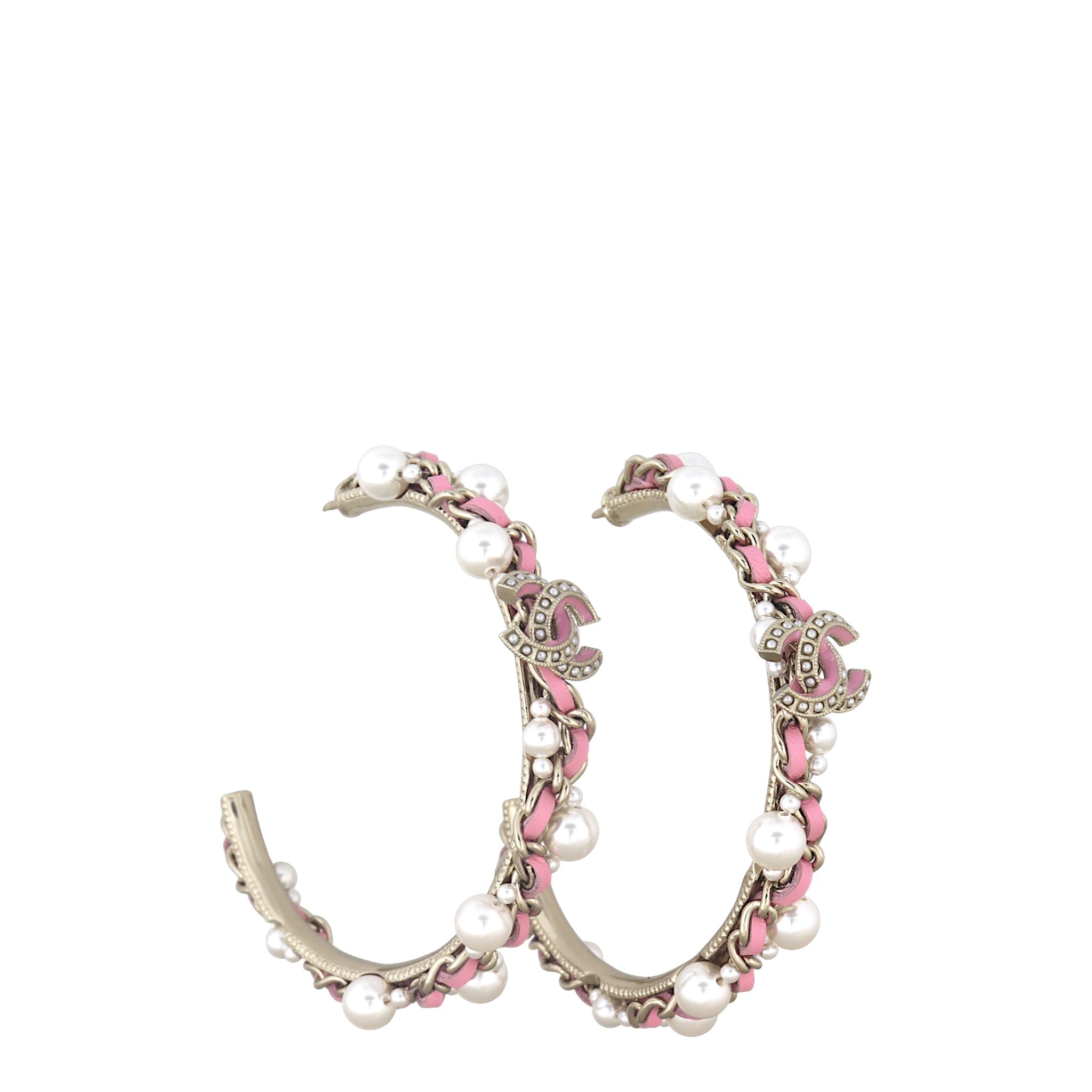 Chanel CC Pearl Hoop Earrings