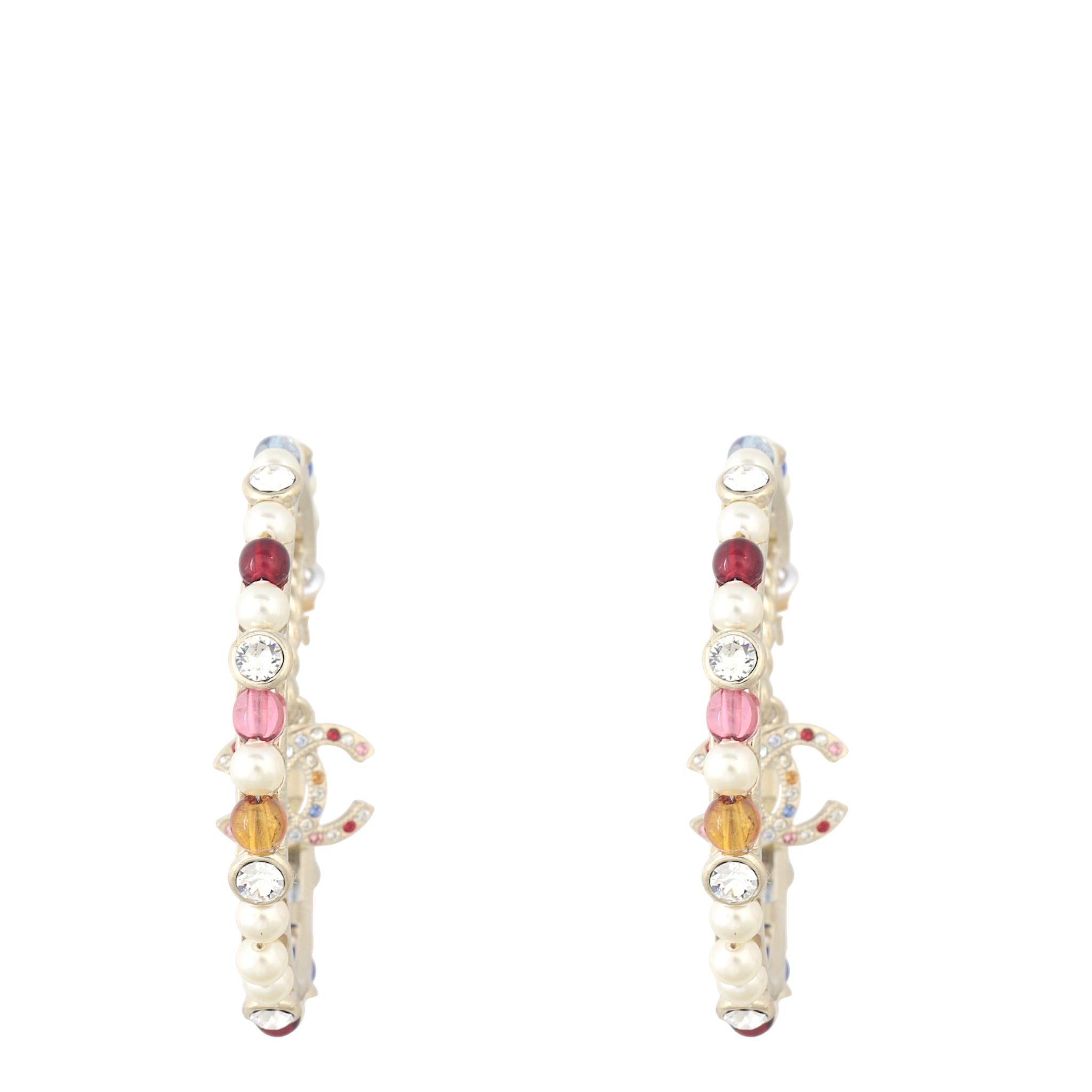 Chanel CC Pearl Gem Hoop Earrings