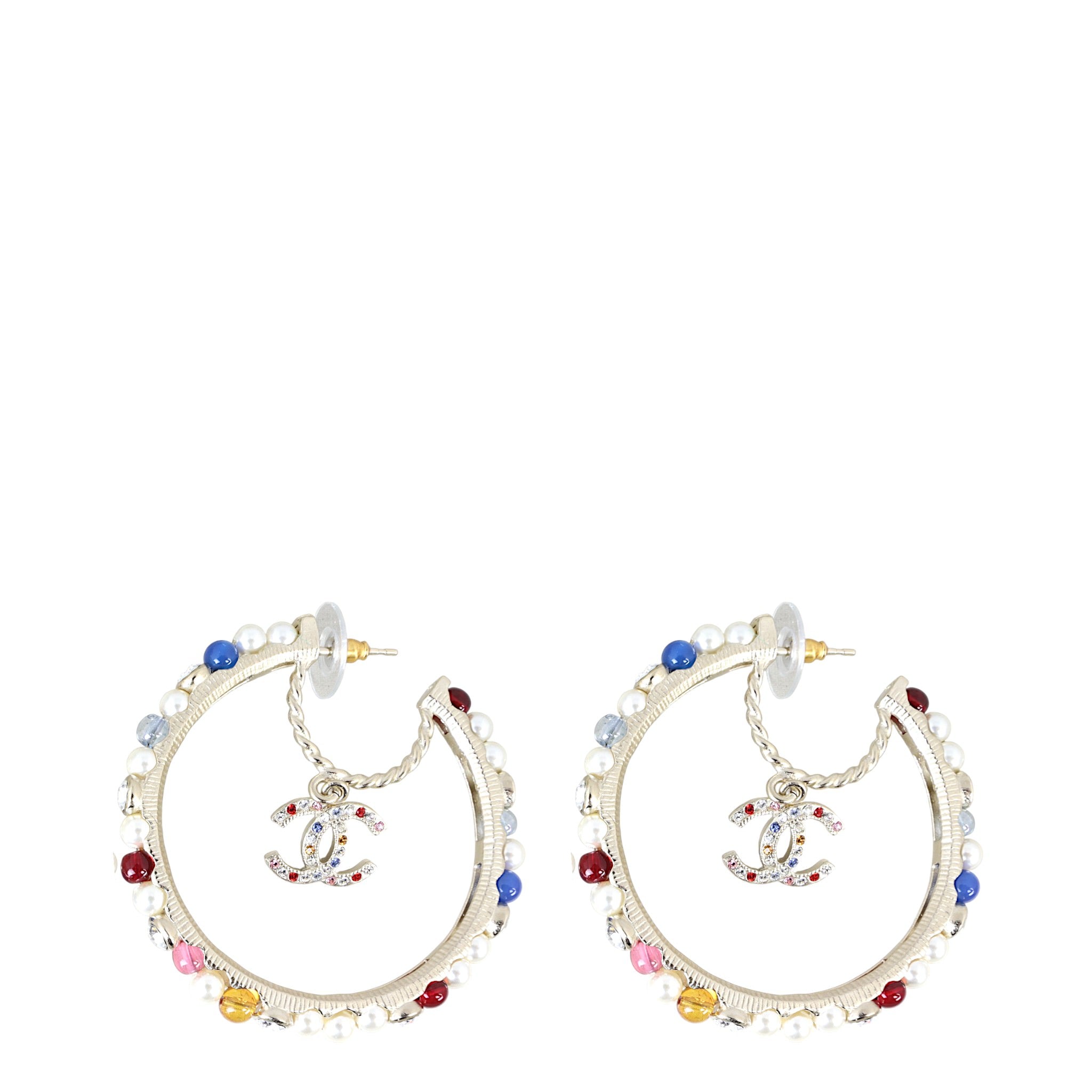 Chanel CC Pearl Gem Hoop Earrings