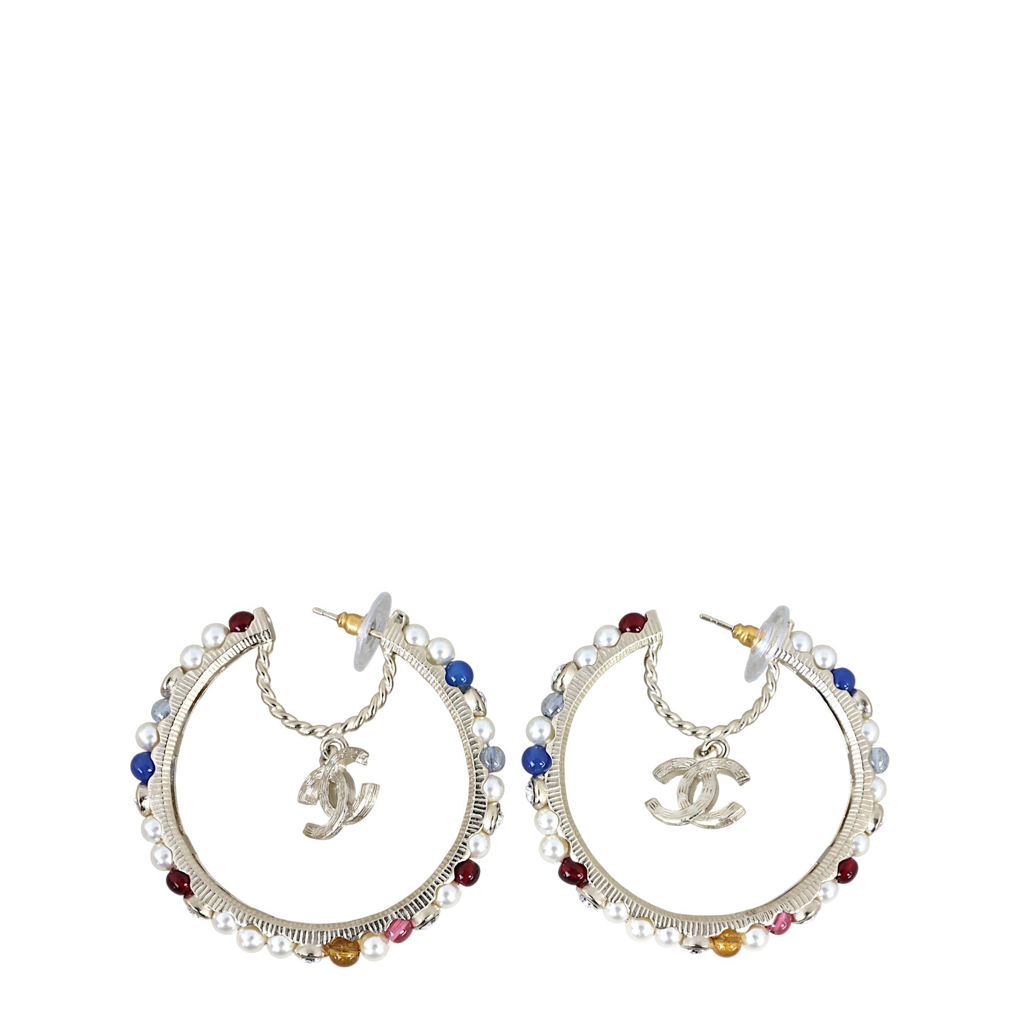 Chanel CC Pearl Gem Hoop Earrings