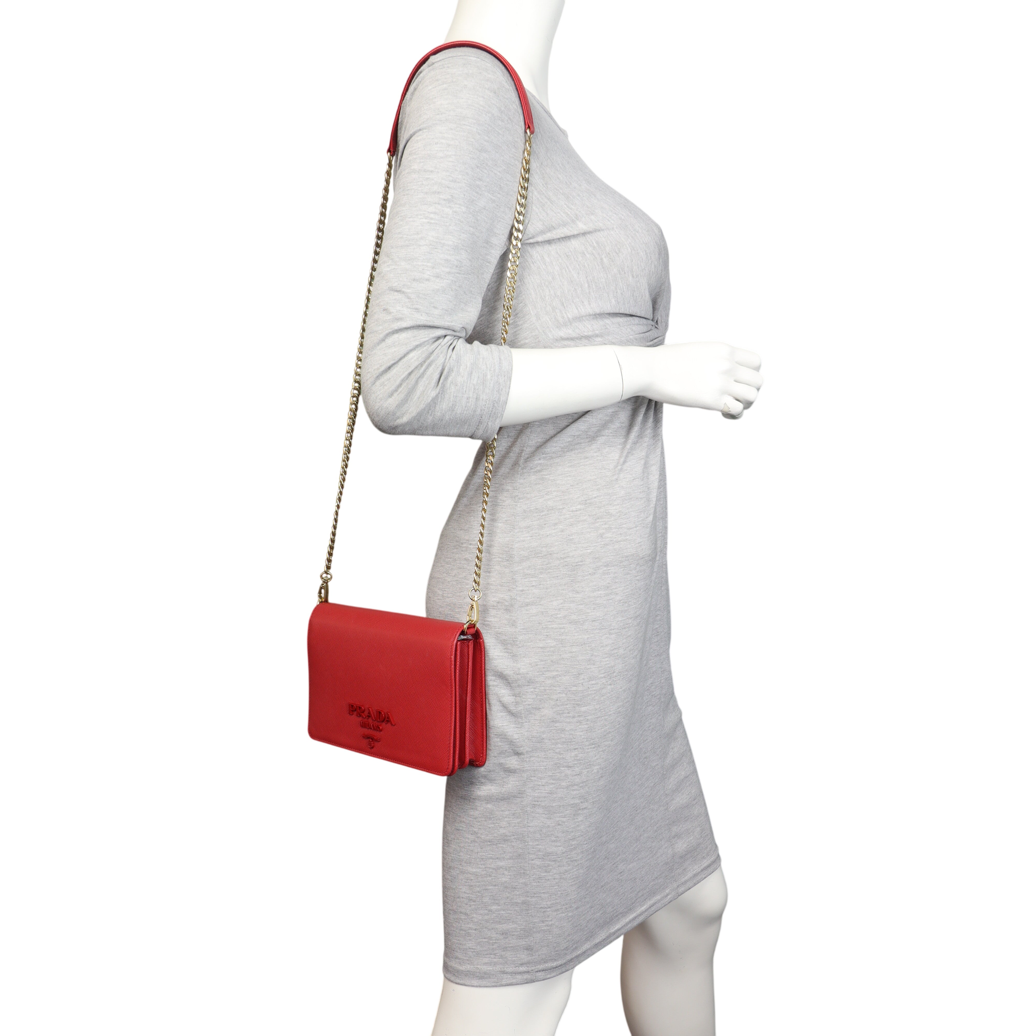 Prada Monochrome Saffiano Wallet on Chain