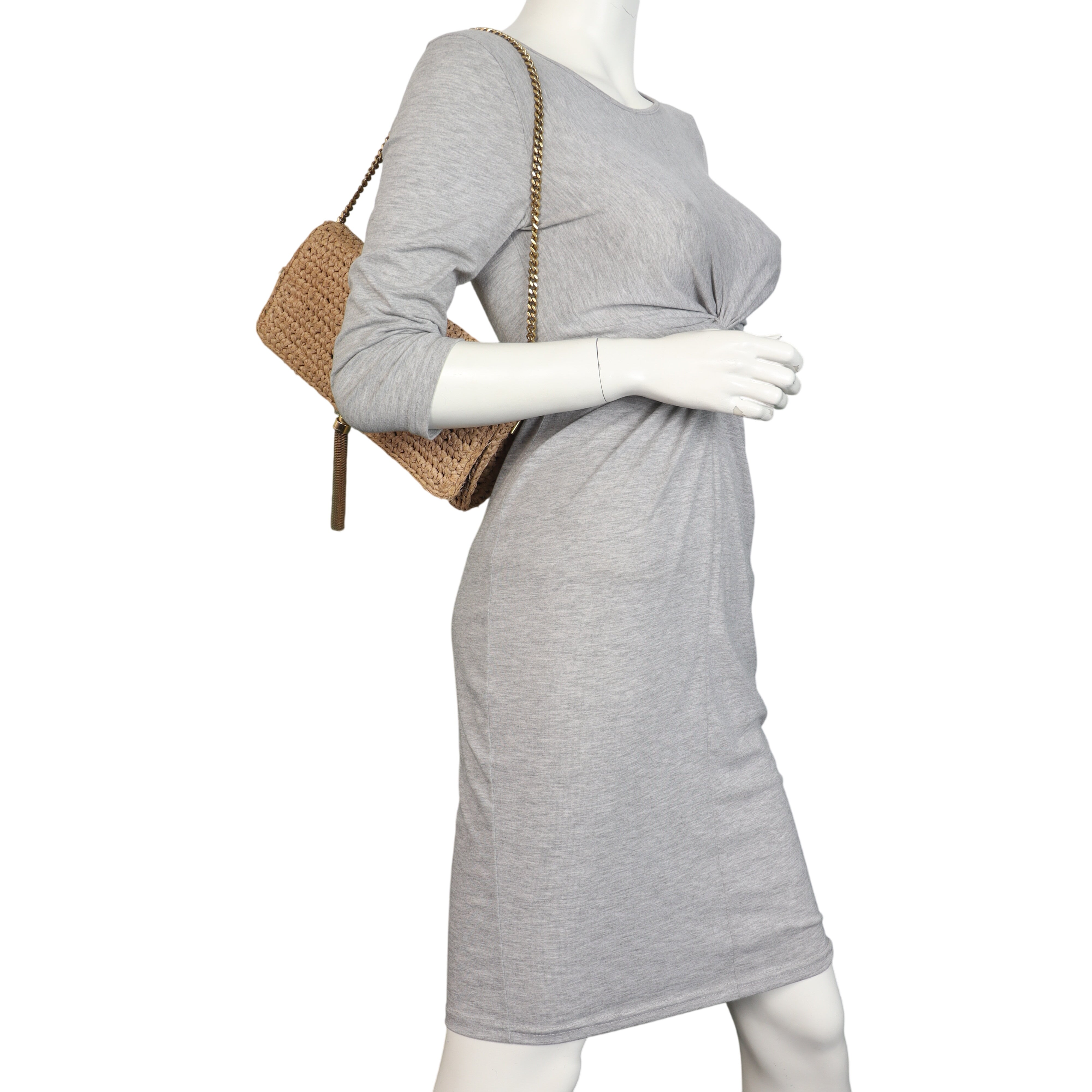 Saint Laurent Kate 99 Tassel Chain Bag Raffia