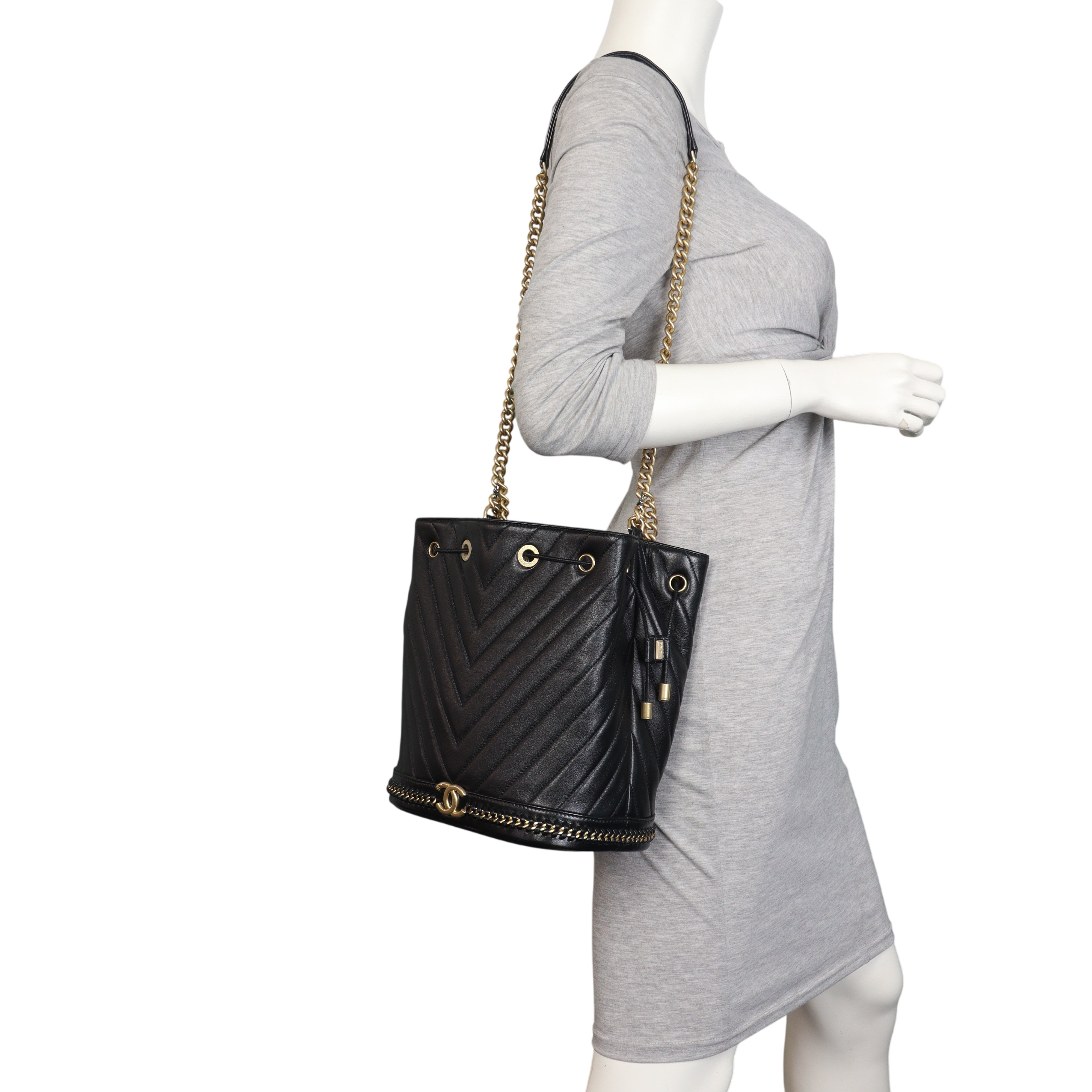 Chanel Paris Cosmopolite Bucket Bag Chevron