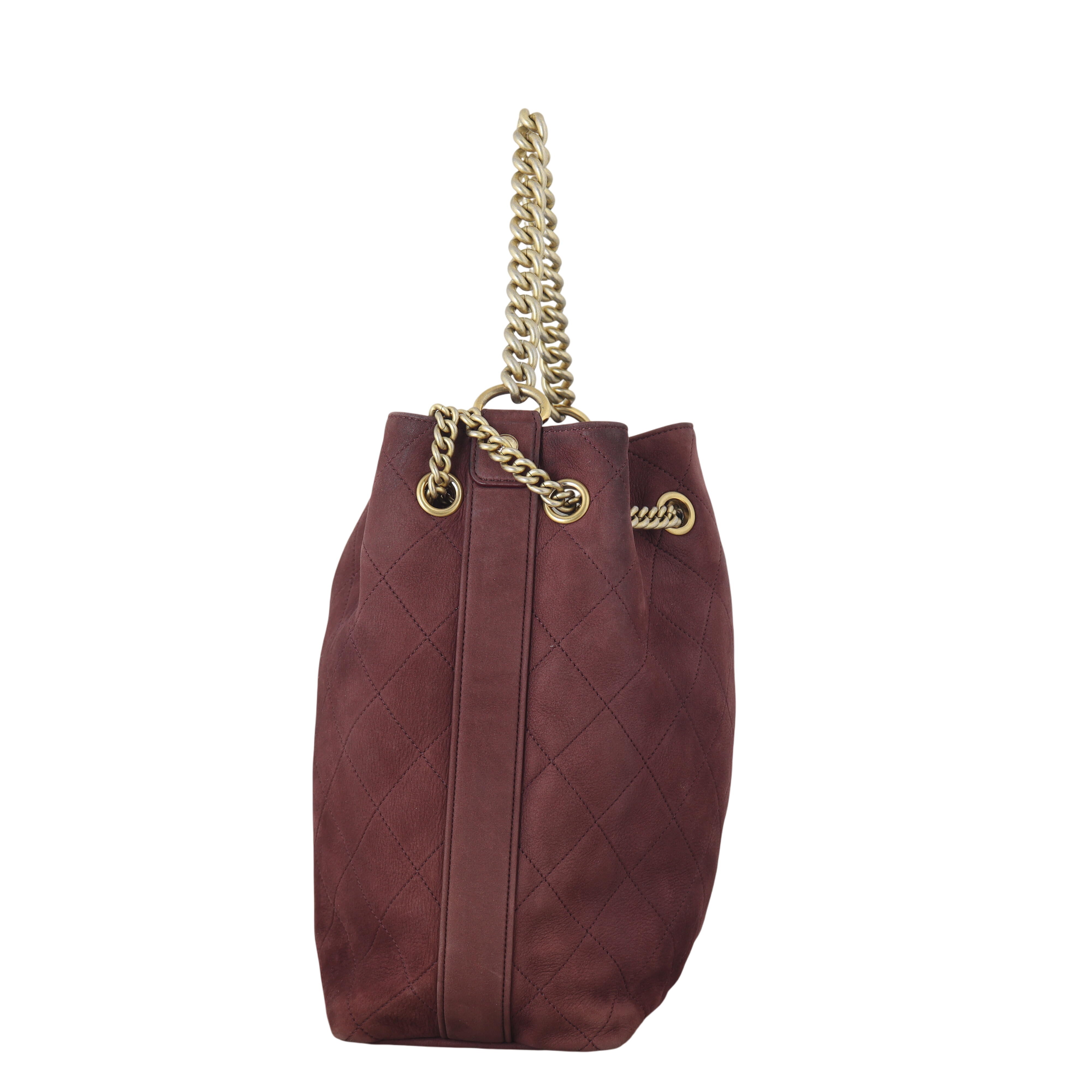 Chanel Paris-Rome On My Shoulder Bucket Bag Suede