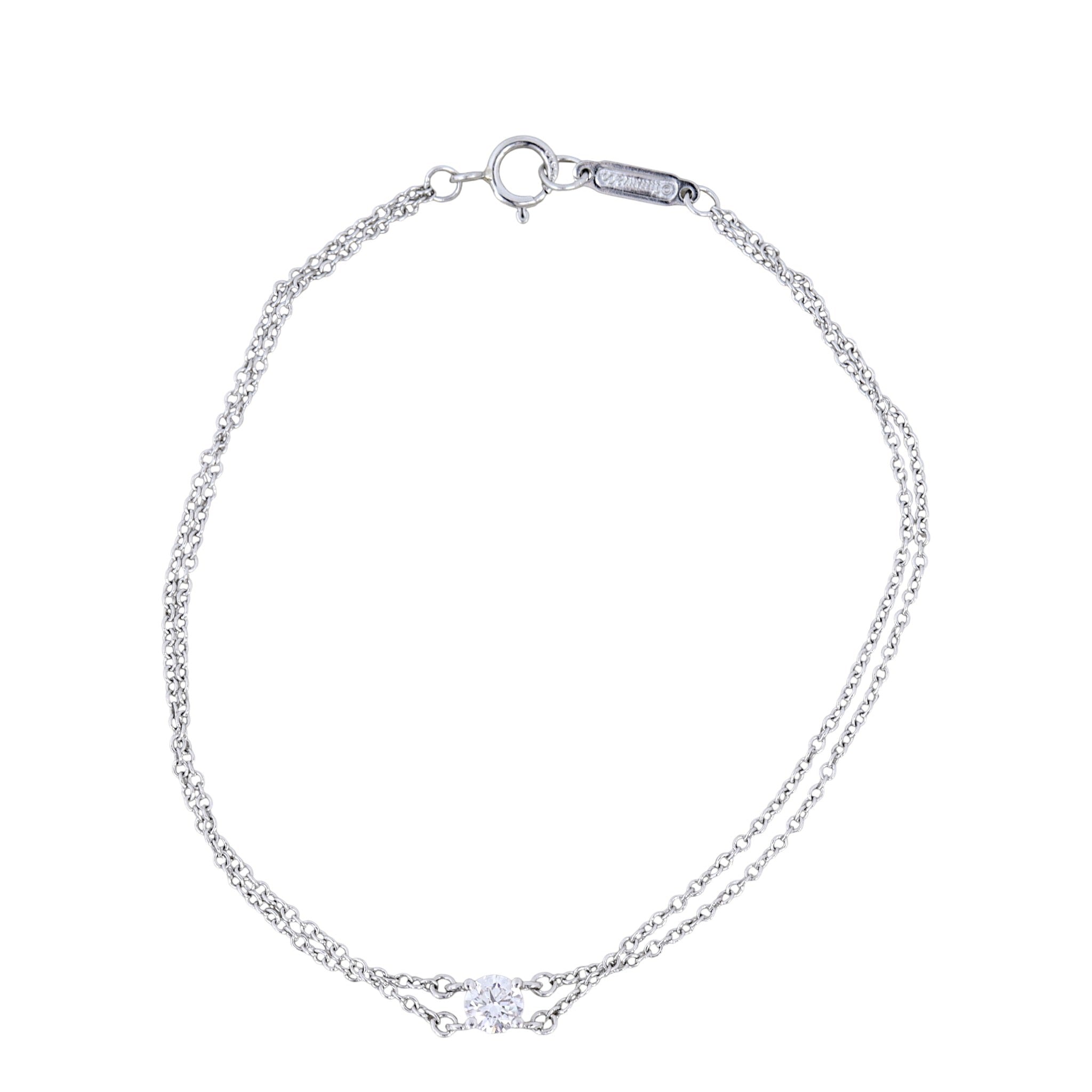 Tiffany & Co Solitaire Diamond Platinum Double Chain Bracelet