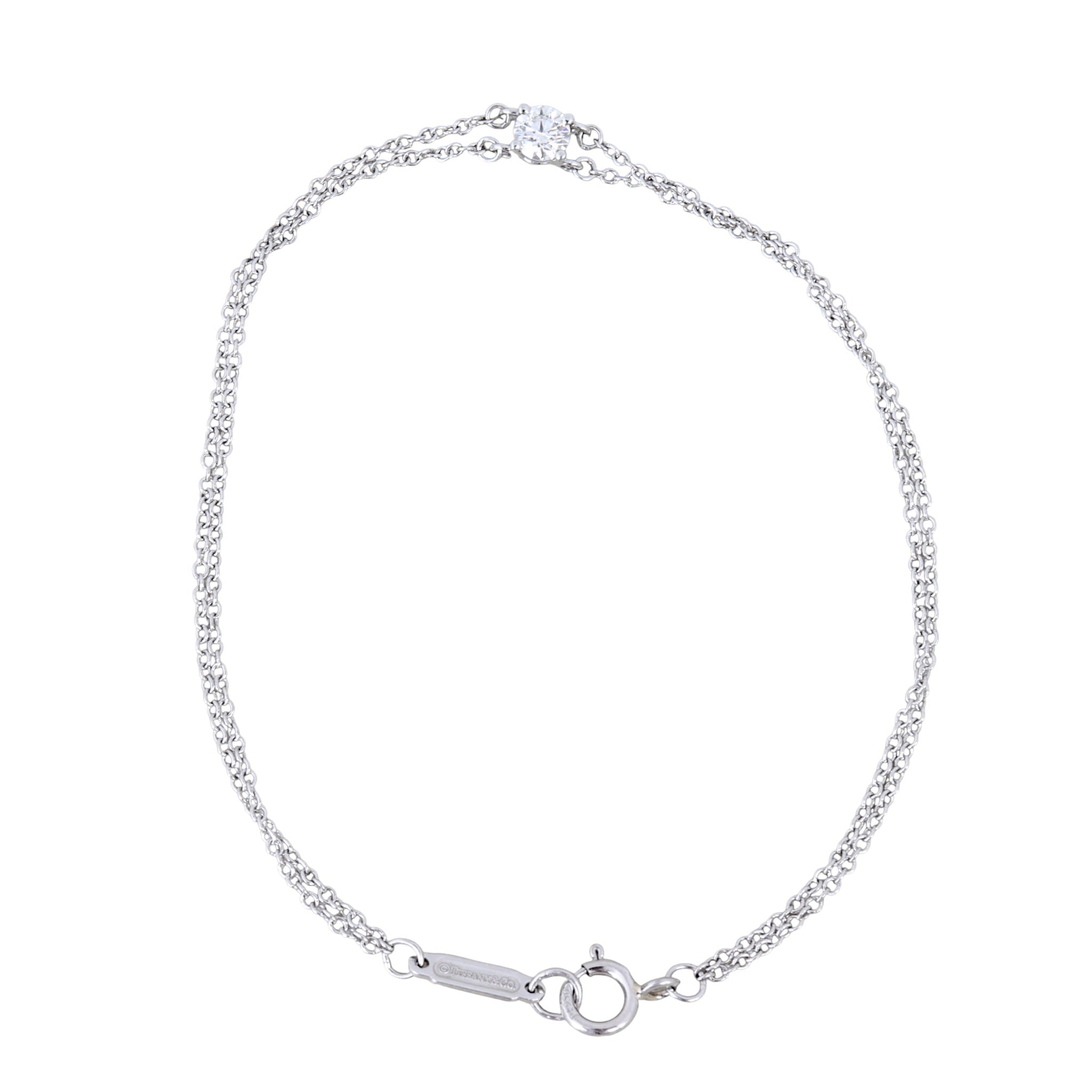 Tiffany & Co Solitaire Diamond Platinum Double Chain Bracelet