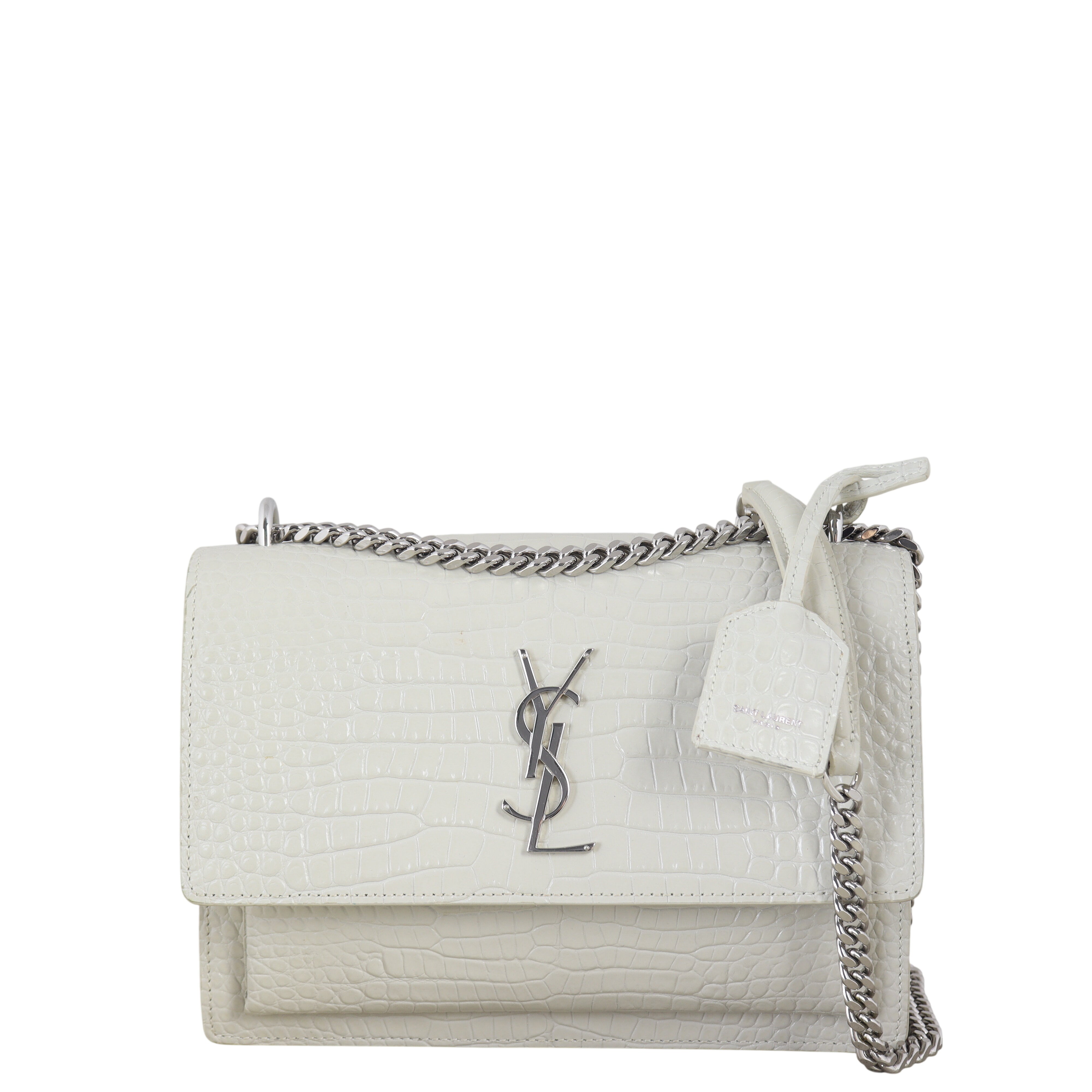 Saint Laurent Sunset Medium Croc-Embossed