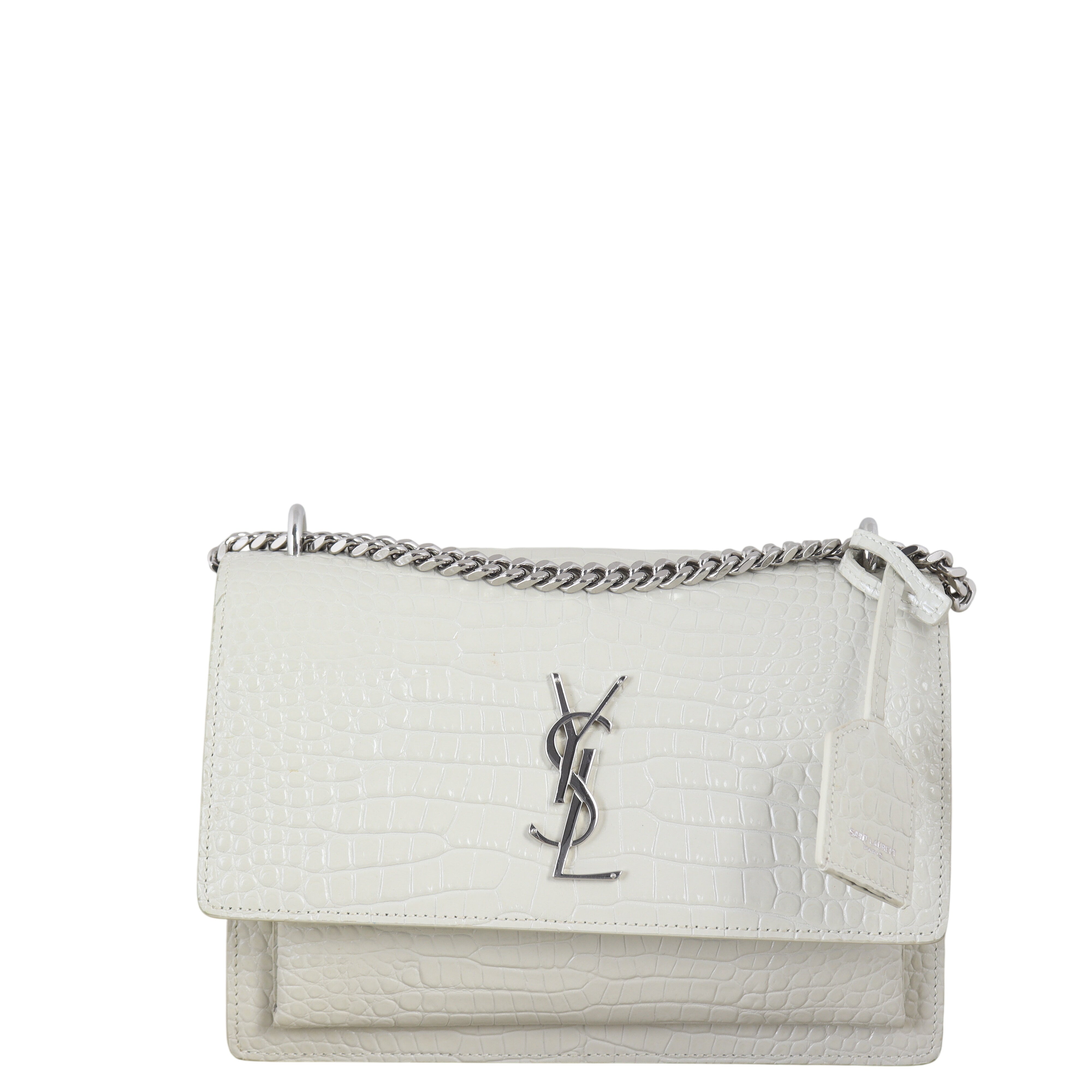 Saint Laurent Sunset Medium Croc-Embossed