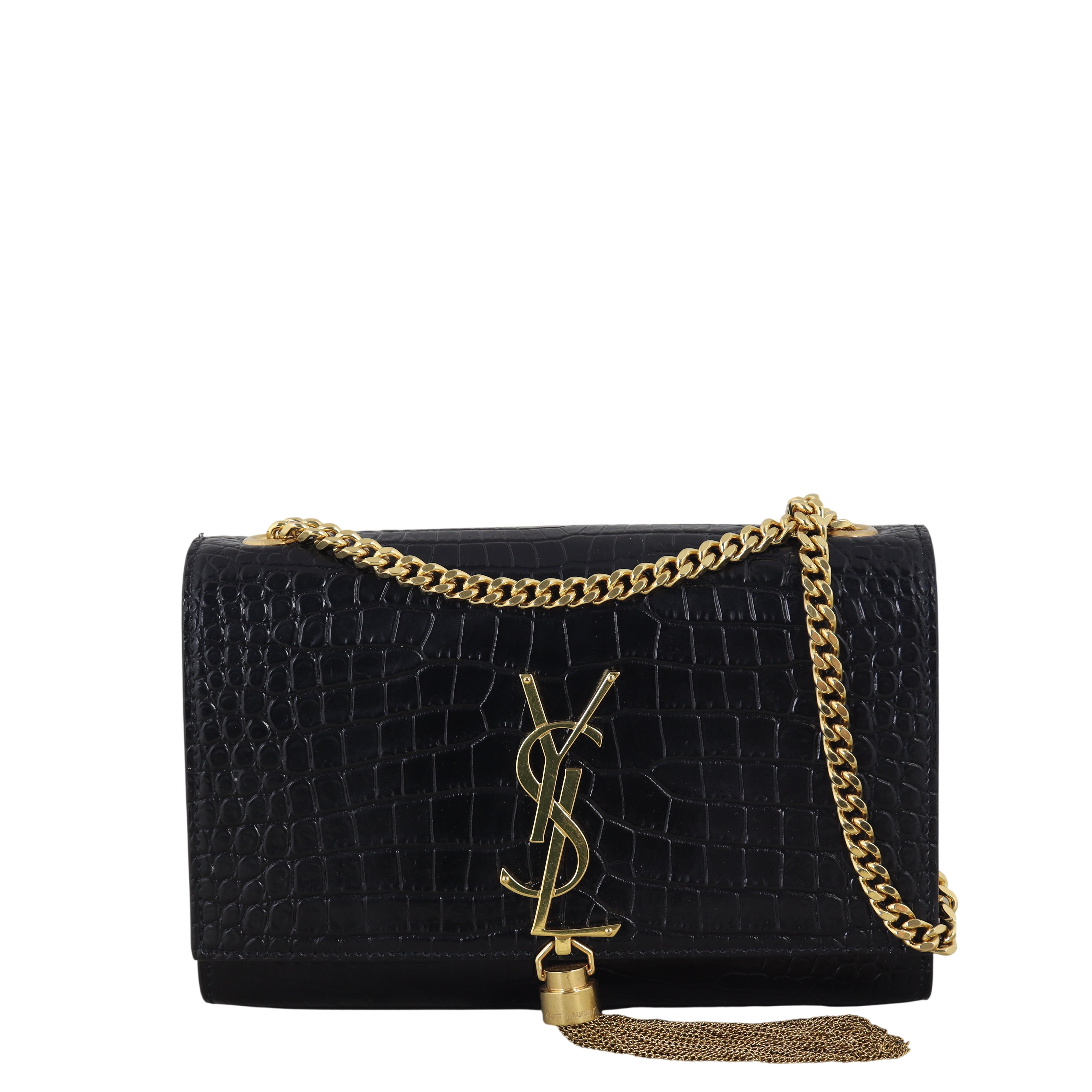 Saint Laurent Kate Tassel Chain Bag Small Croc-Embossed