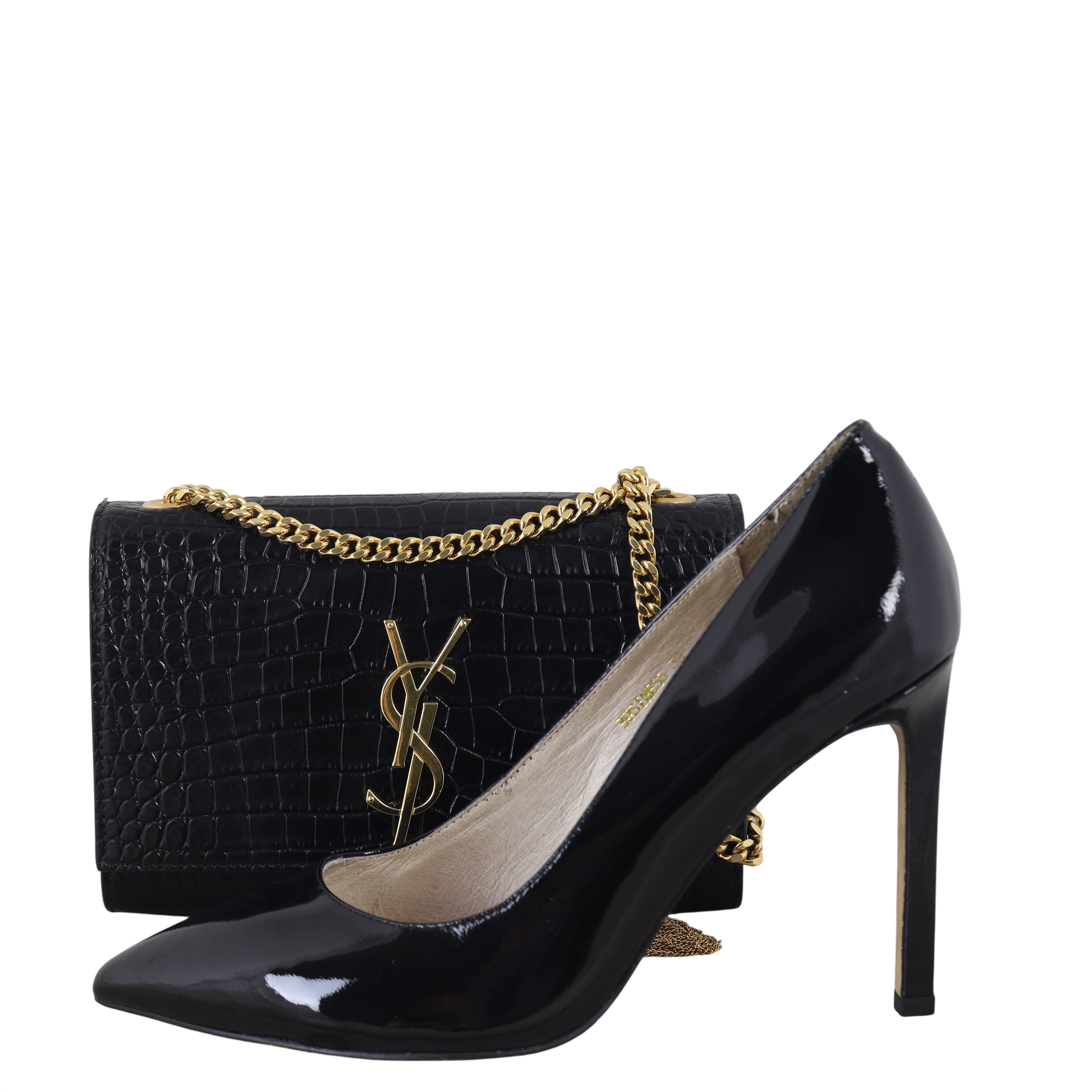 Saint Laurent Kate Tassel Chain Bag Small Croc-Embossed