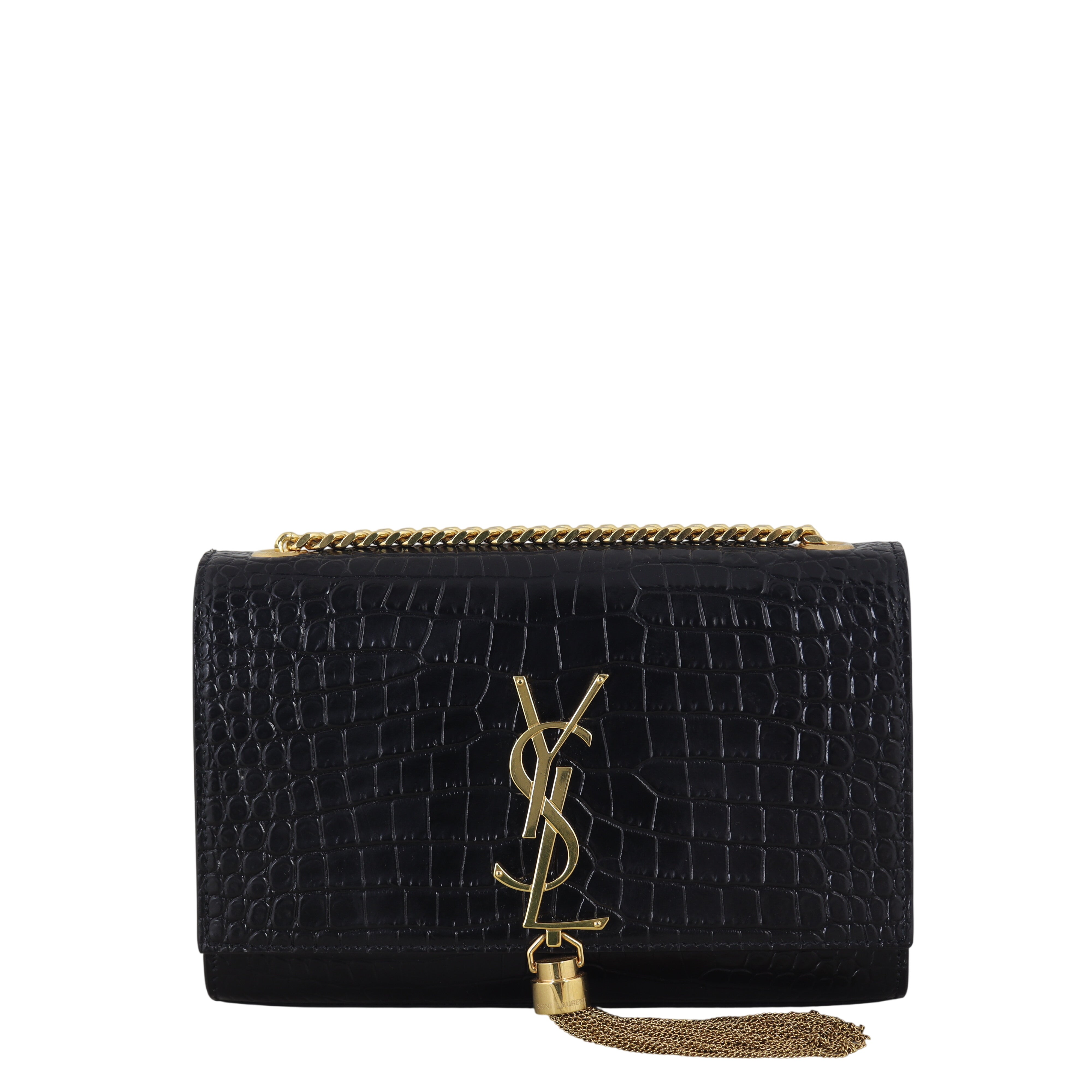 Saint Laurent Kate Tassel Chain Bag Small Croc-Embossed