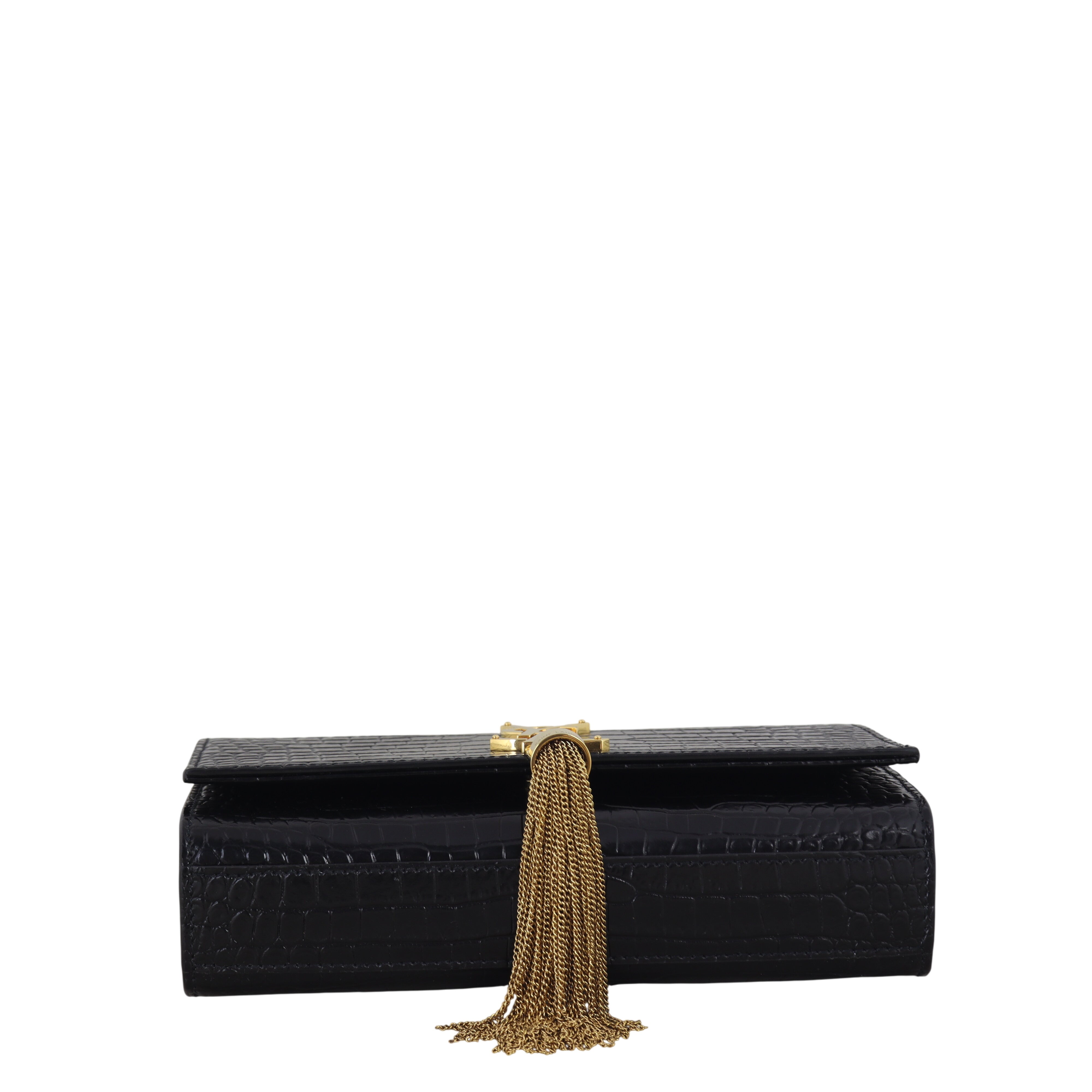 Saint Laurent Kate Tassel Chain Bag Small Croc-Embossed