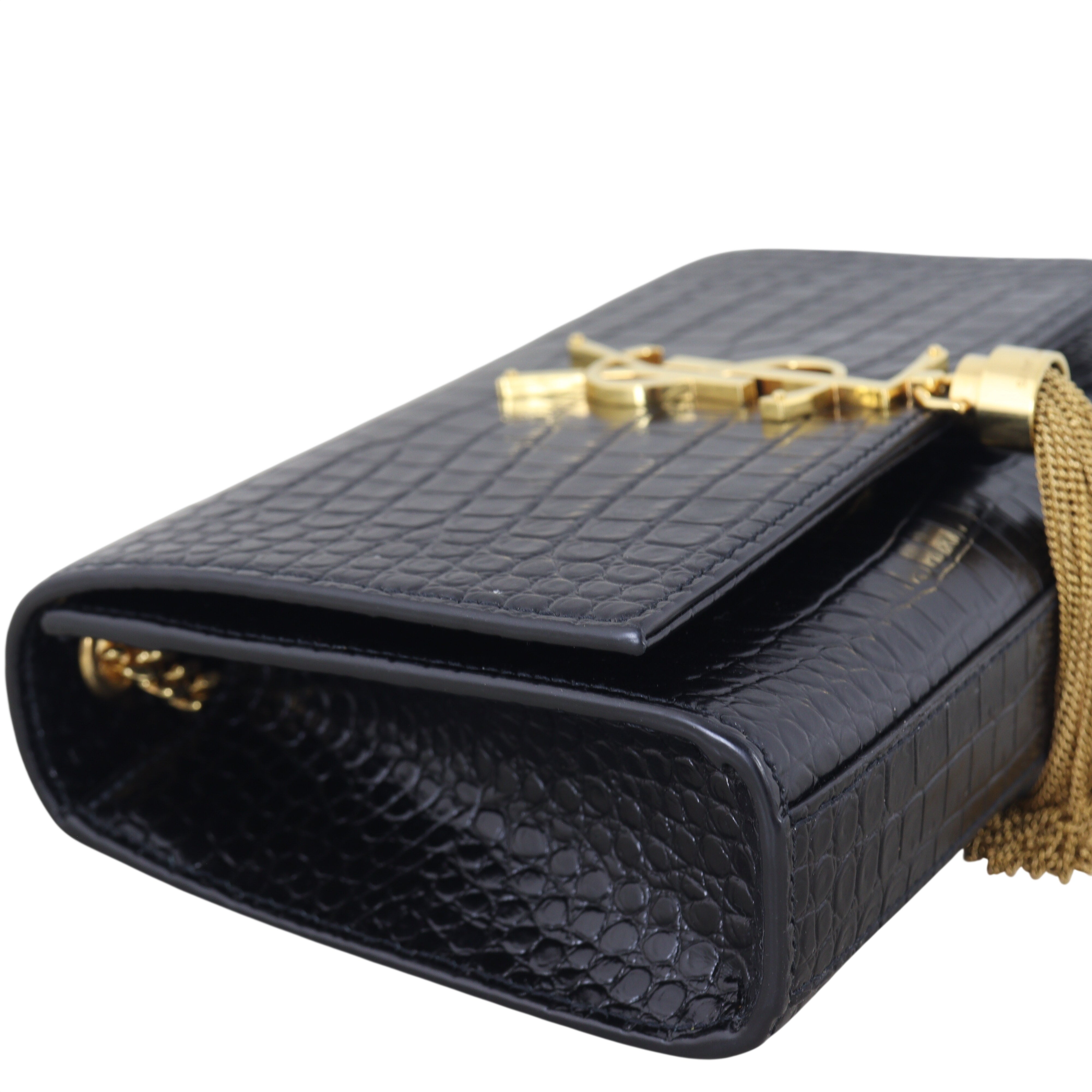 Saint Laurent Kate Tassel Chain Bag Small Croc-Embossed