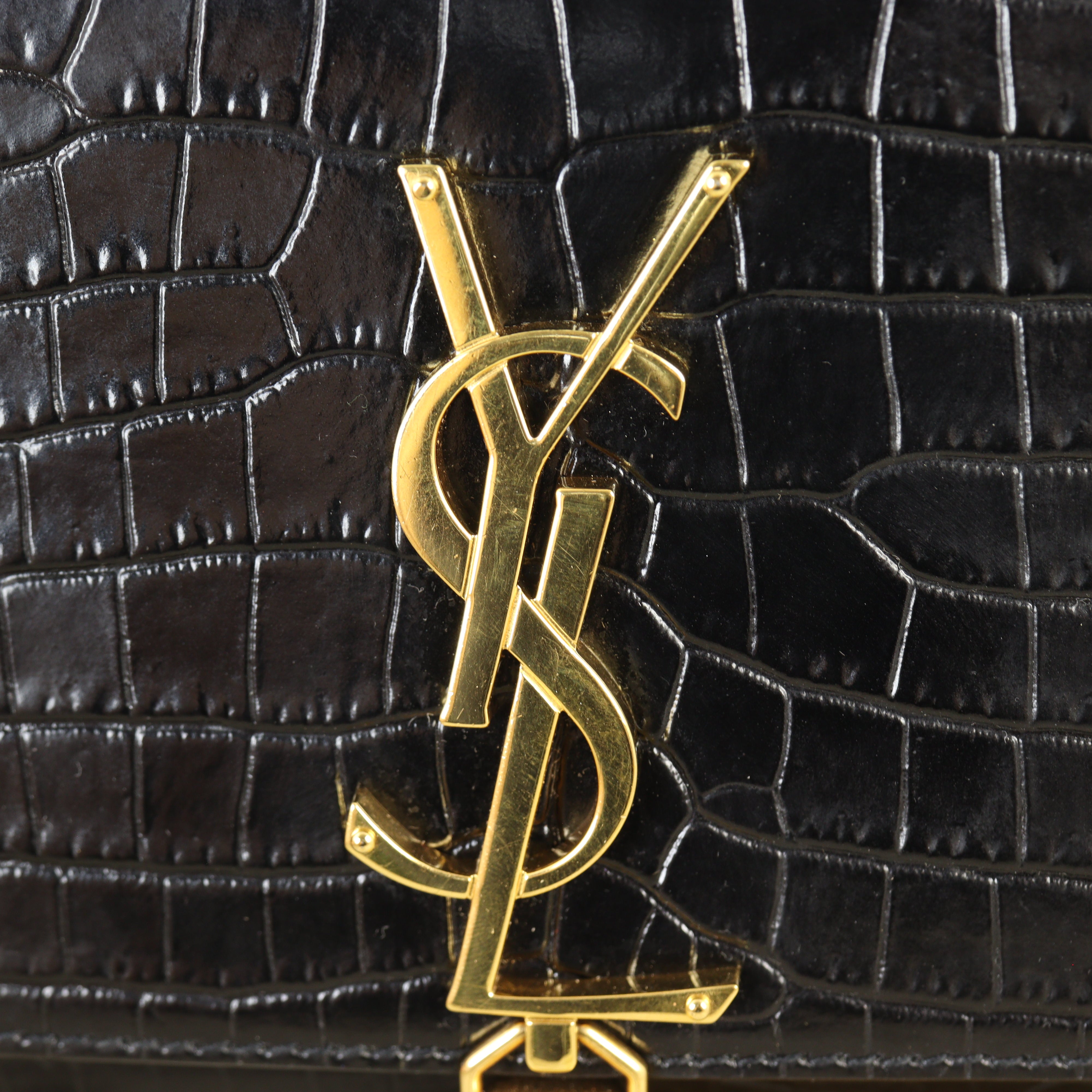 Saint Laurent Kate Tassel Chain Bag Small Croc-Embossed