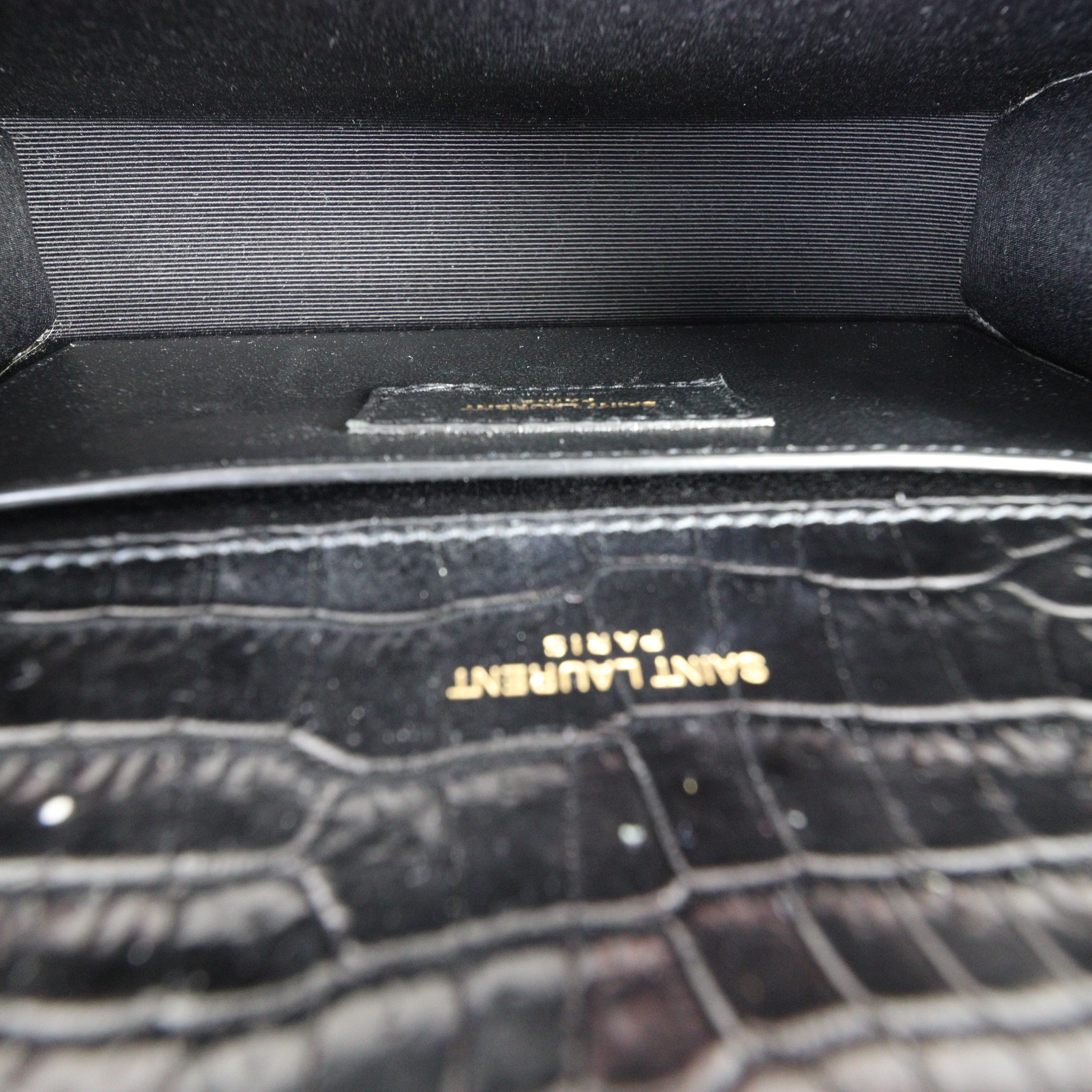 Saint Laurent Kate Tassel Chain Bag Small Croc-Embossed