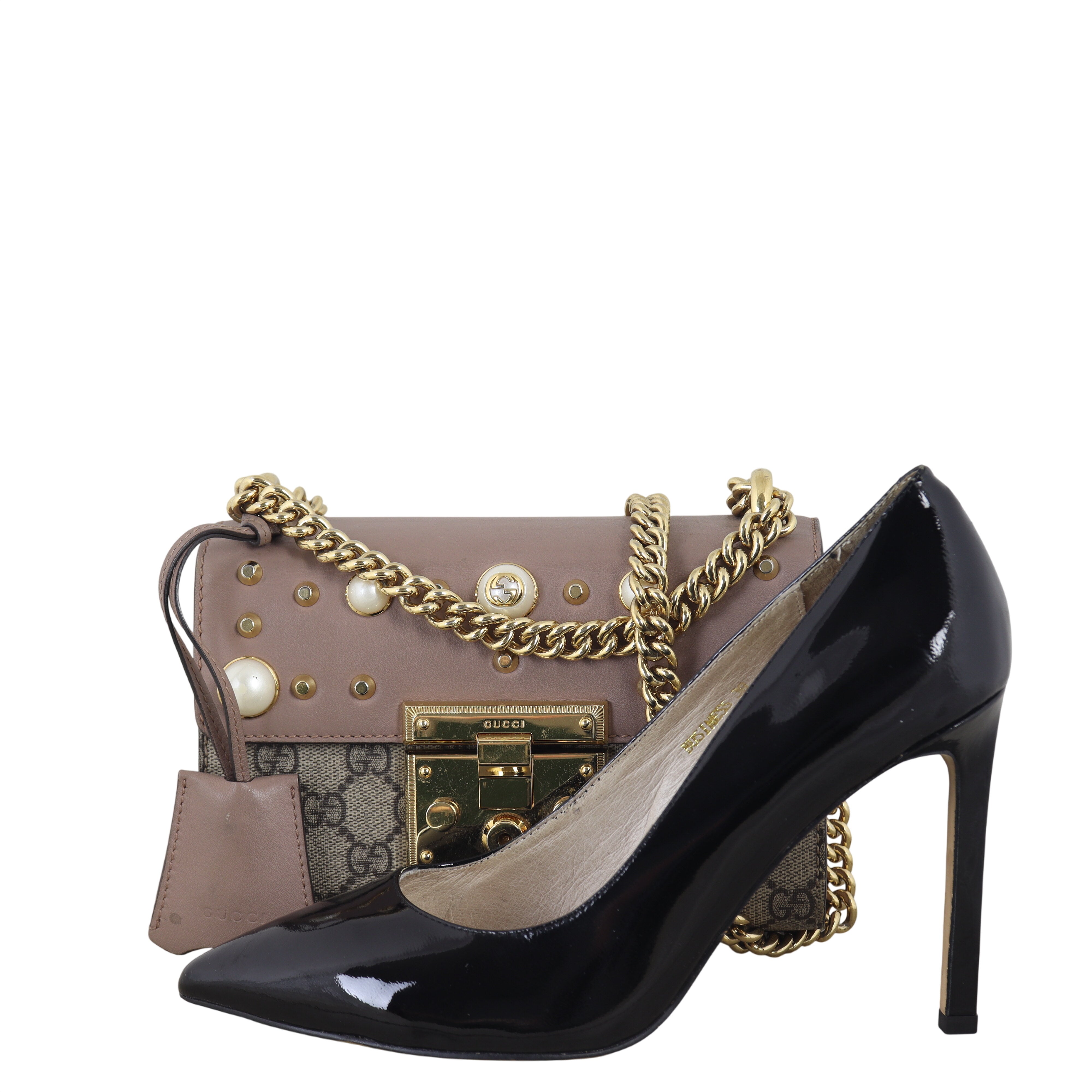 Gucci GG Supreme Padlock Small Shoulder Bag Pearl Studs