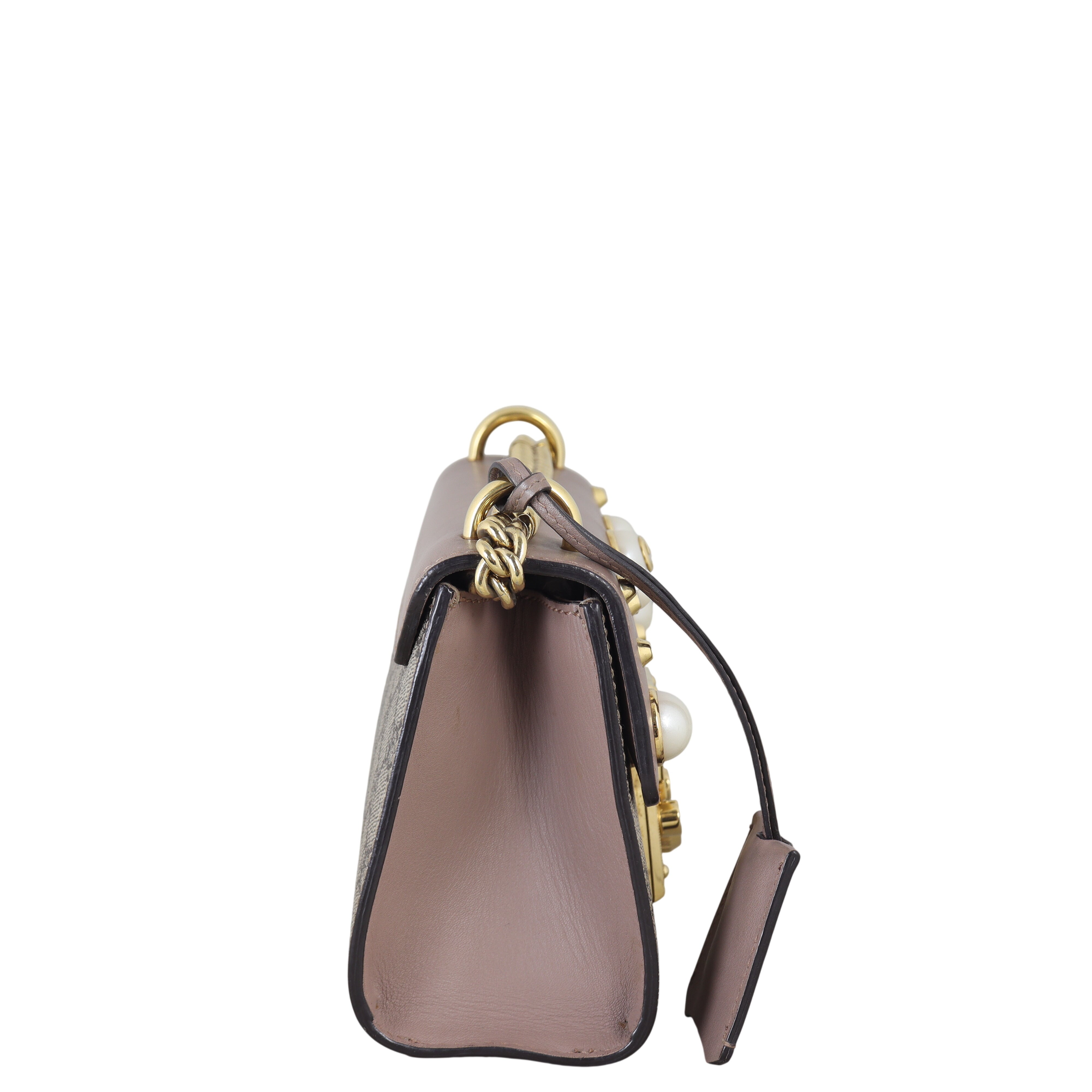 Gucci GG Supreme Padlock Small Shoulder Bag Pearl Studs