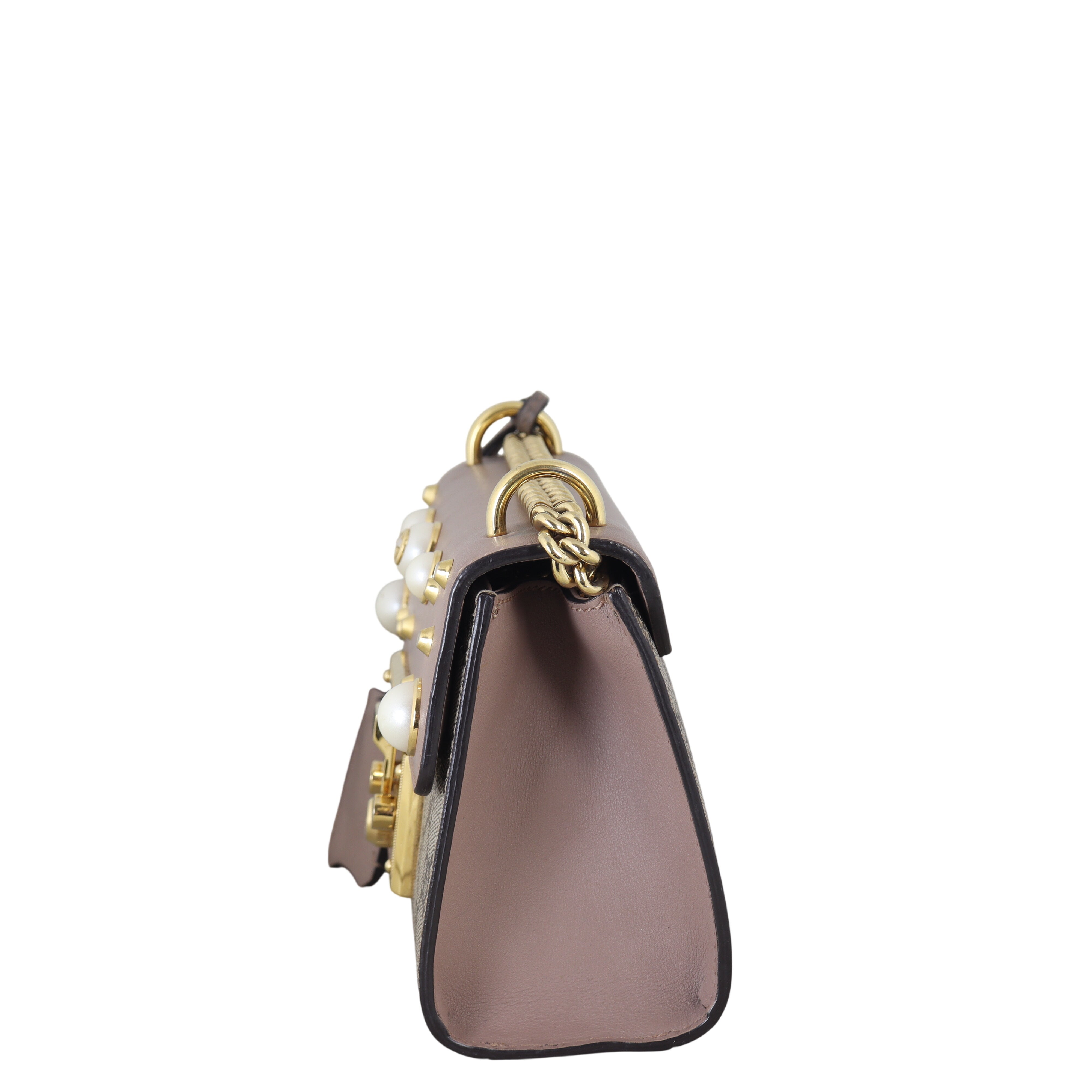 Gucci GG Supreme Padlock Small Shoulder Bag Pearl Studs