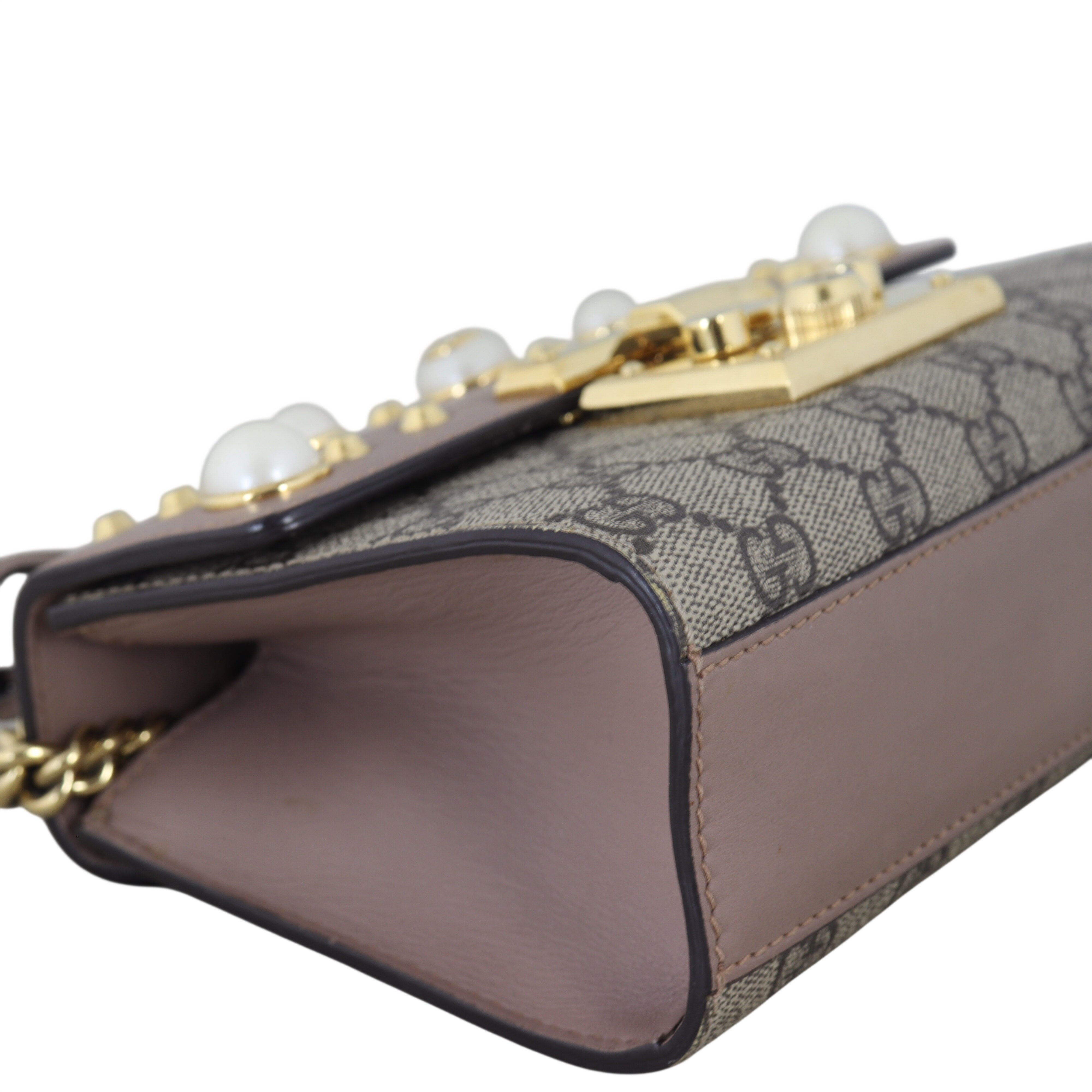 Gucci GG Supreme Padlock Small Shoulder Bag Pearl Studs