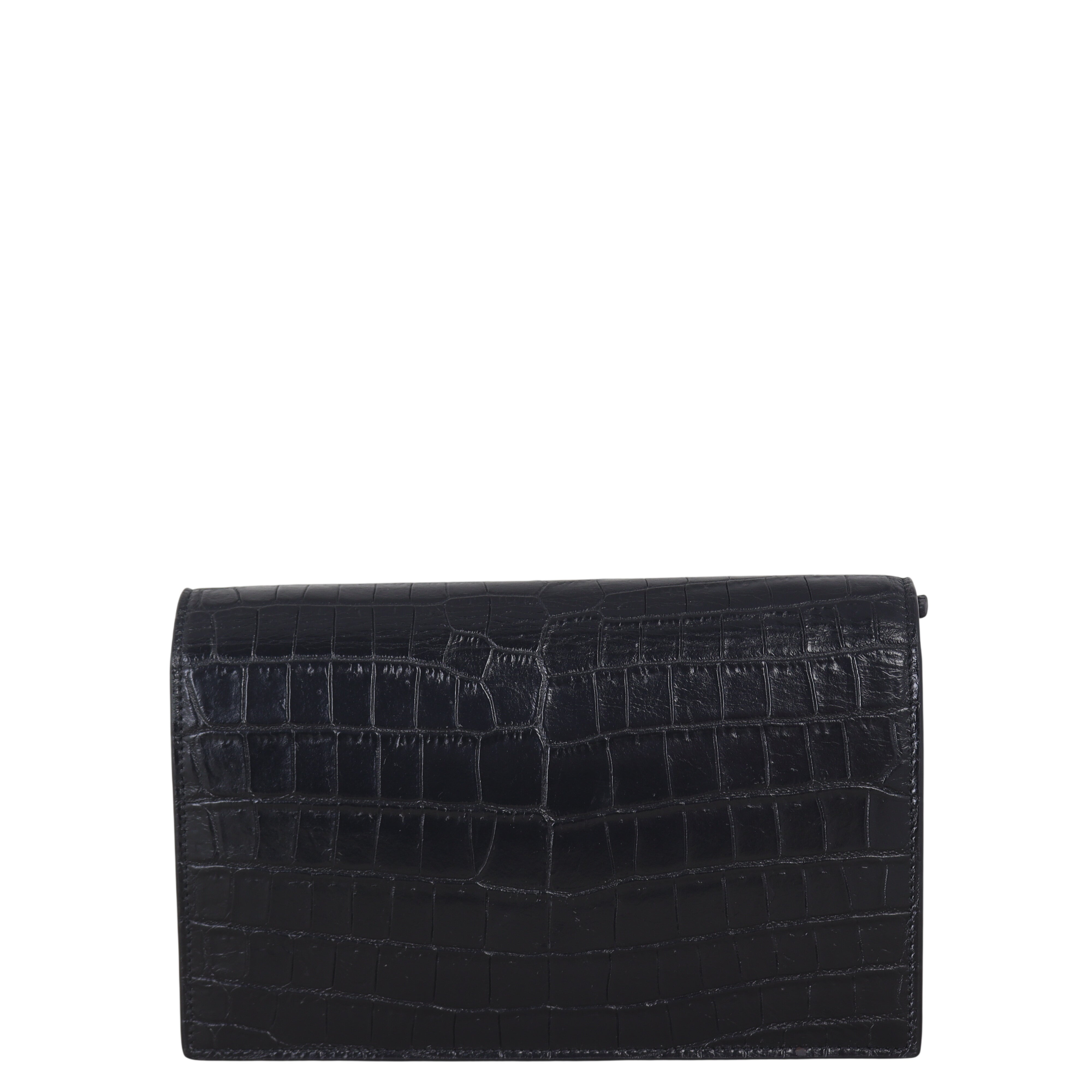 Saint Laurent Kate Tassel Chain Wallet Croc-Embossed