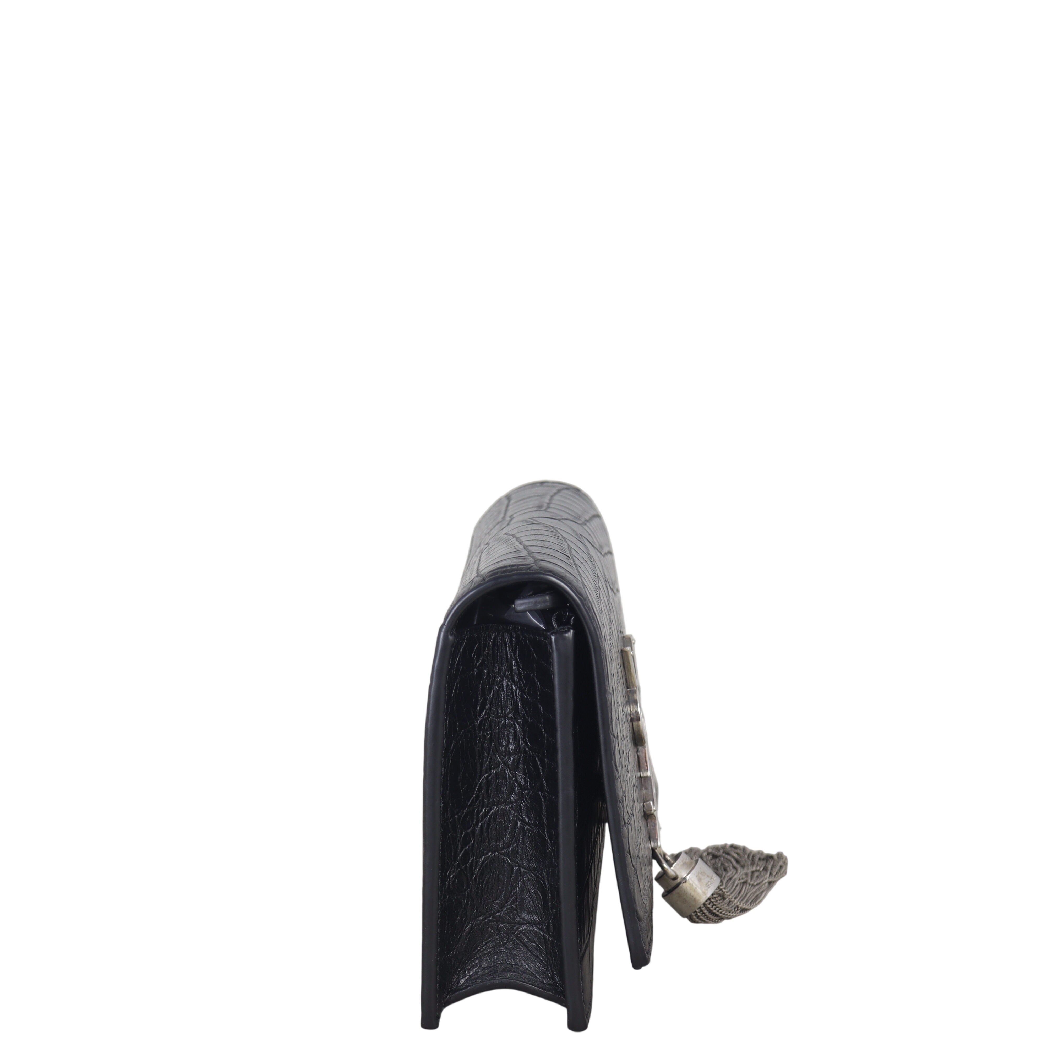 Saint Laurent Kate Tassel Chain Wallet Croc-Embossed